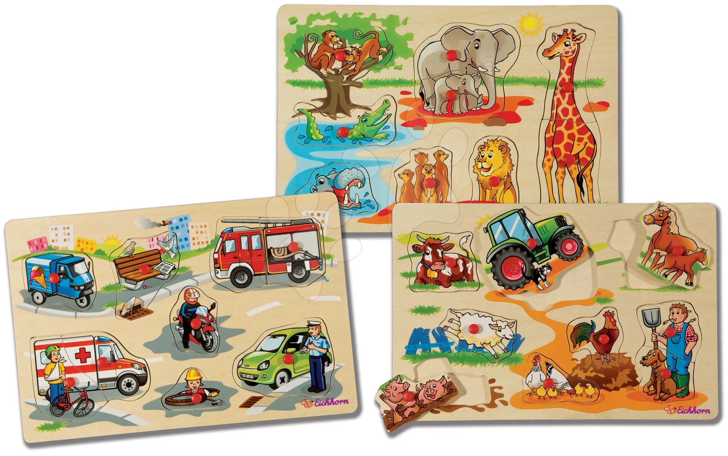 Dřevěné puzzle Generic Puzzle DP Eichhorn 9 dílů safari farma vozidla od 24 měsíců