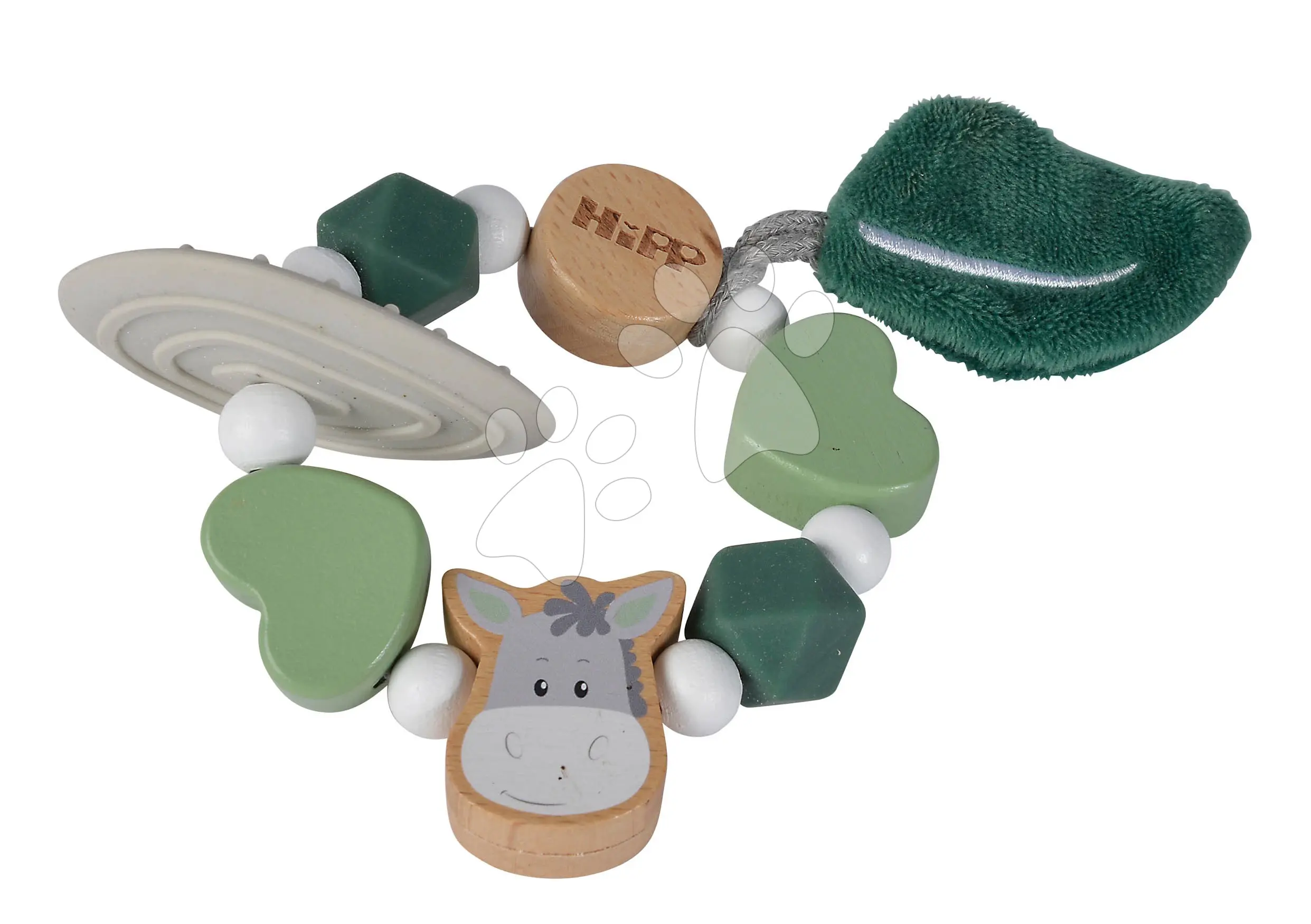 Dřevěné kousátko silikonové Baby HIPP Teether Eichhorn s kuličkami na kroužku od 12 měsíců