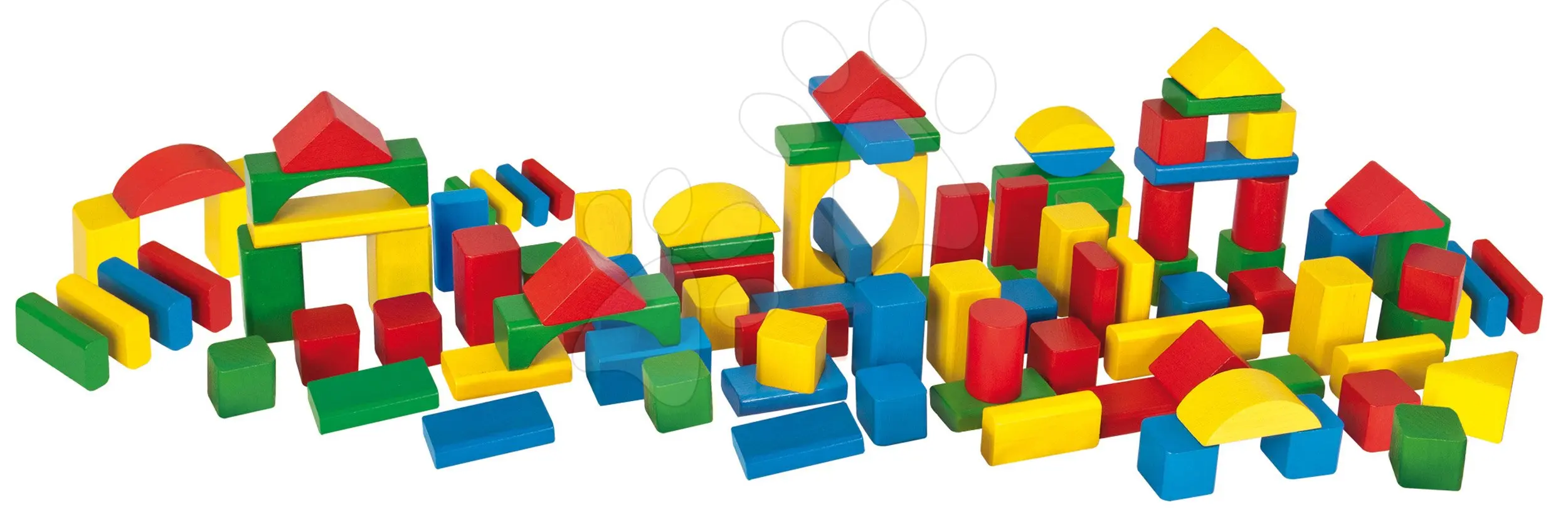 Dřevěné kostky barevné Coloured Wooden Blocks Eichhorn různé tvary 100 kusů velikost 25 mm od 12 měsíců