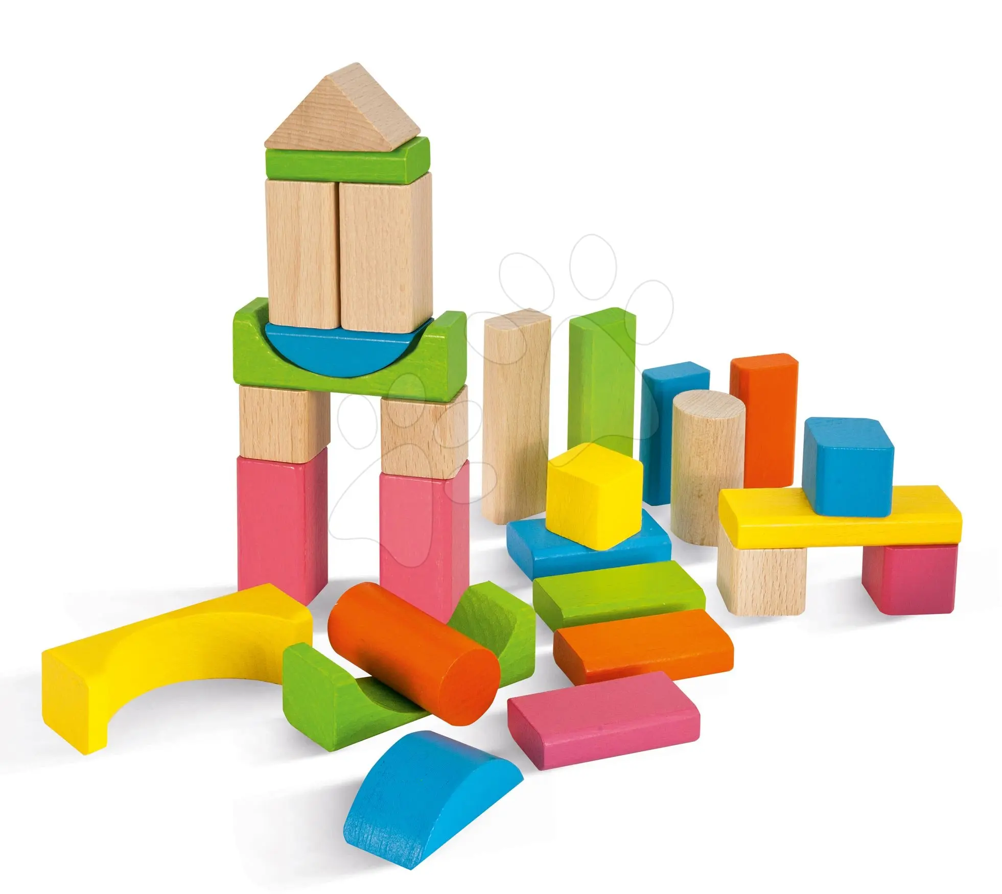 Dřevěné kostky Nature and Coloured Wooden Blocks Eichhorn mix barevné a natural 60 kusů velikost 25 mm od 12 měs