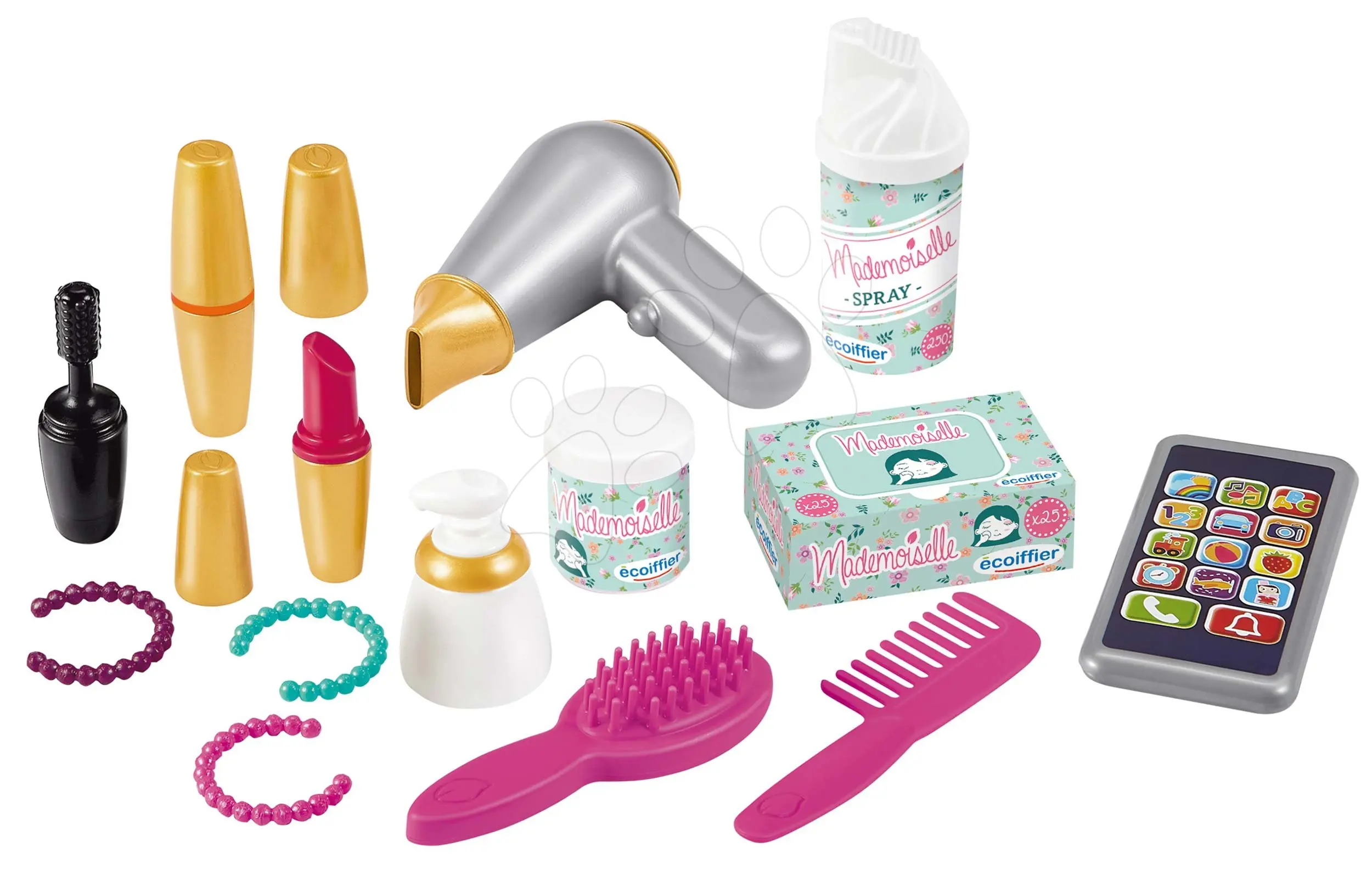 Kosmetický kufřík Vintage Beauty Case Écoiffier s vysoušečem vlasů a 14 doplňků od 18 měsíců