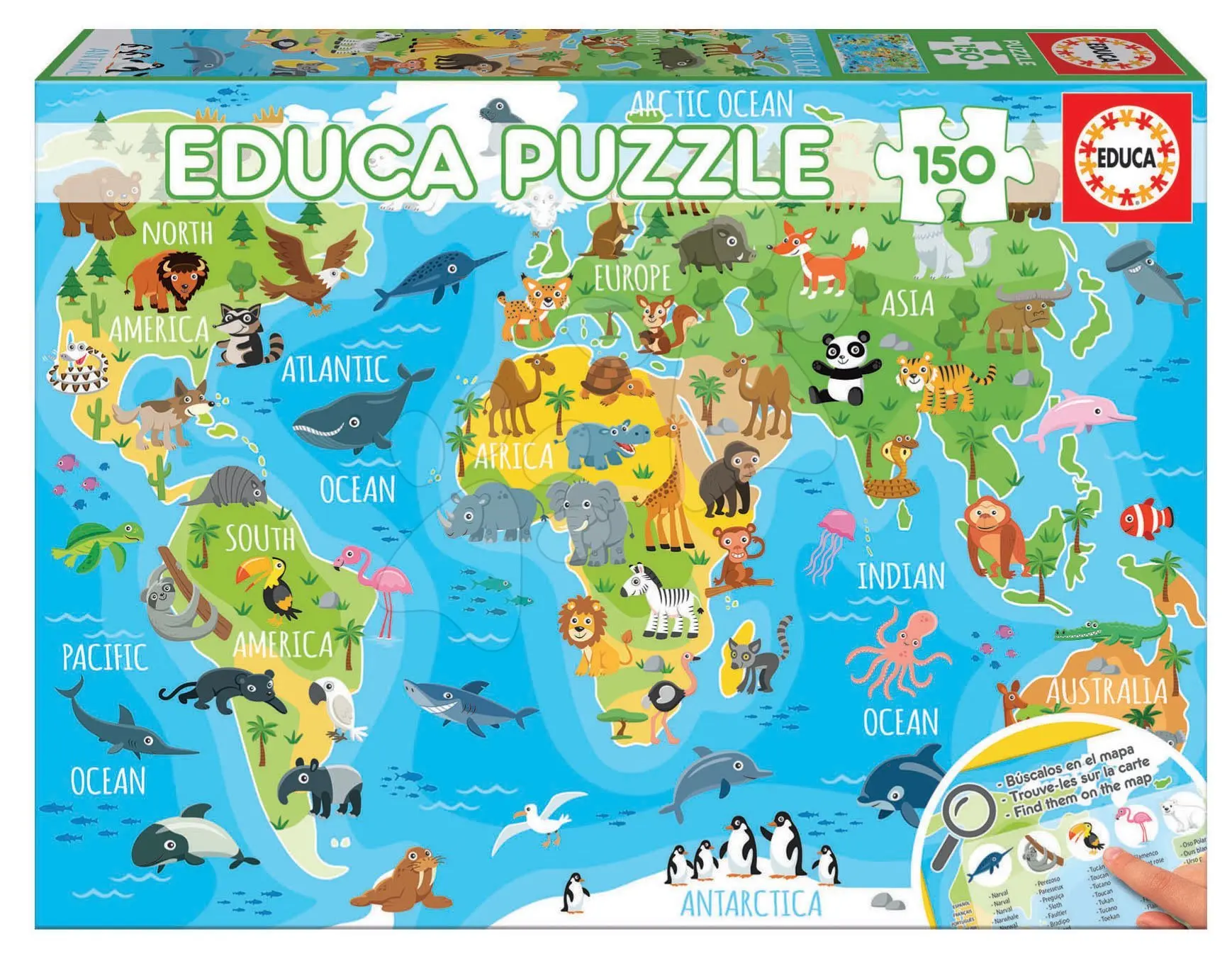 Mapa se zvířaty světa - puzzle z kategorie Náučné puzzle