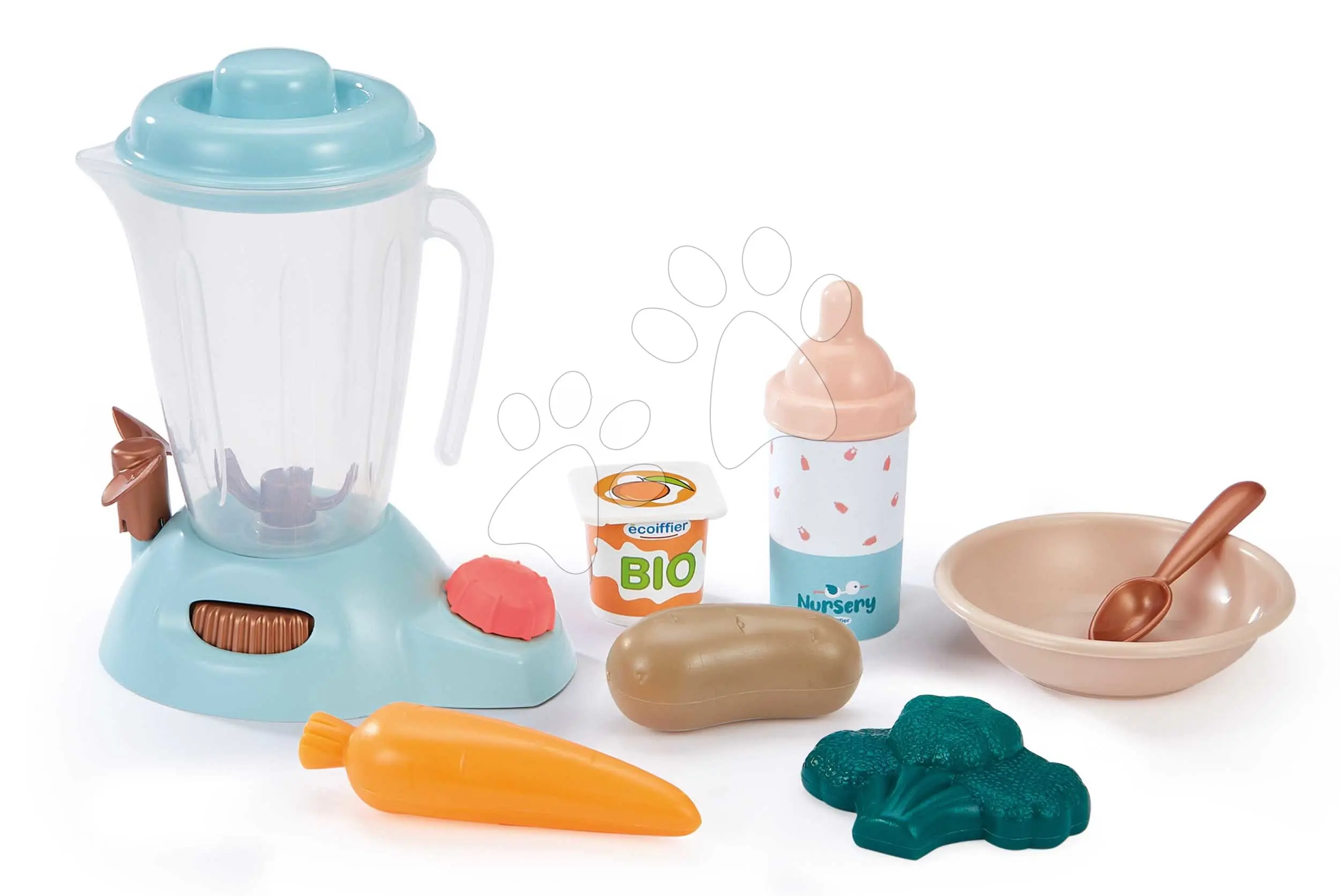 Snídaňová sada s mixérem v kufříku Nursery Écoiffier s láhví na krmení a potravinami 8 doplňků od 18 měsíců