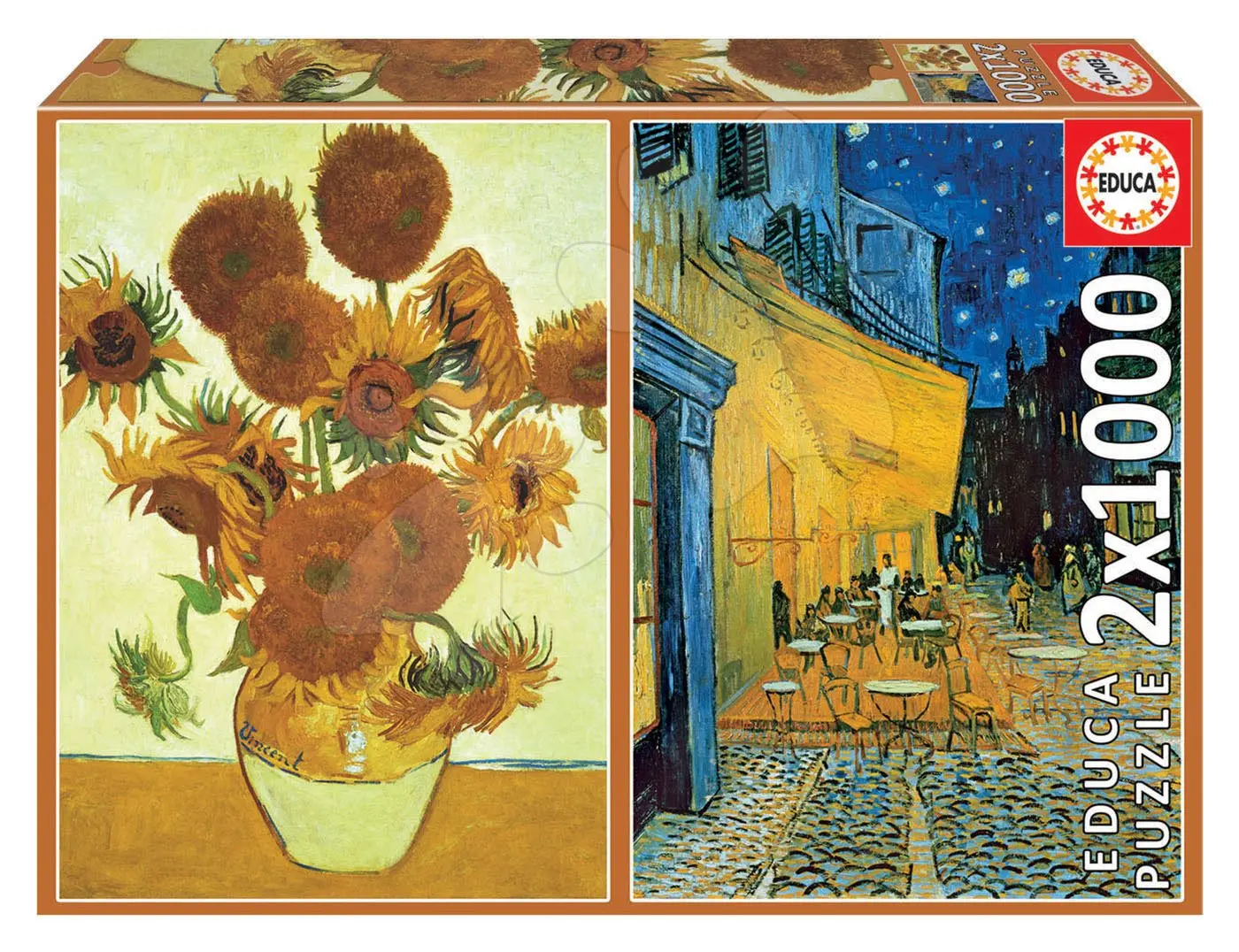 Puzzle Los Girasoles+Terraza De café Por La Noche Vincent van Gogh Educa 2 x 1000 dílků a Fix lepidlo od 11 let