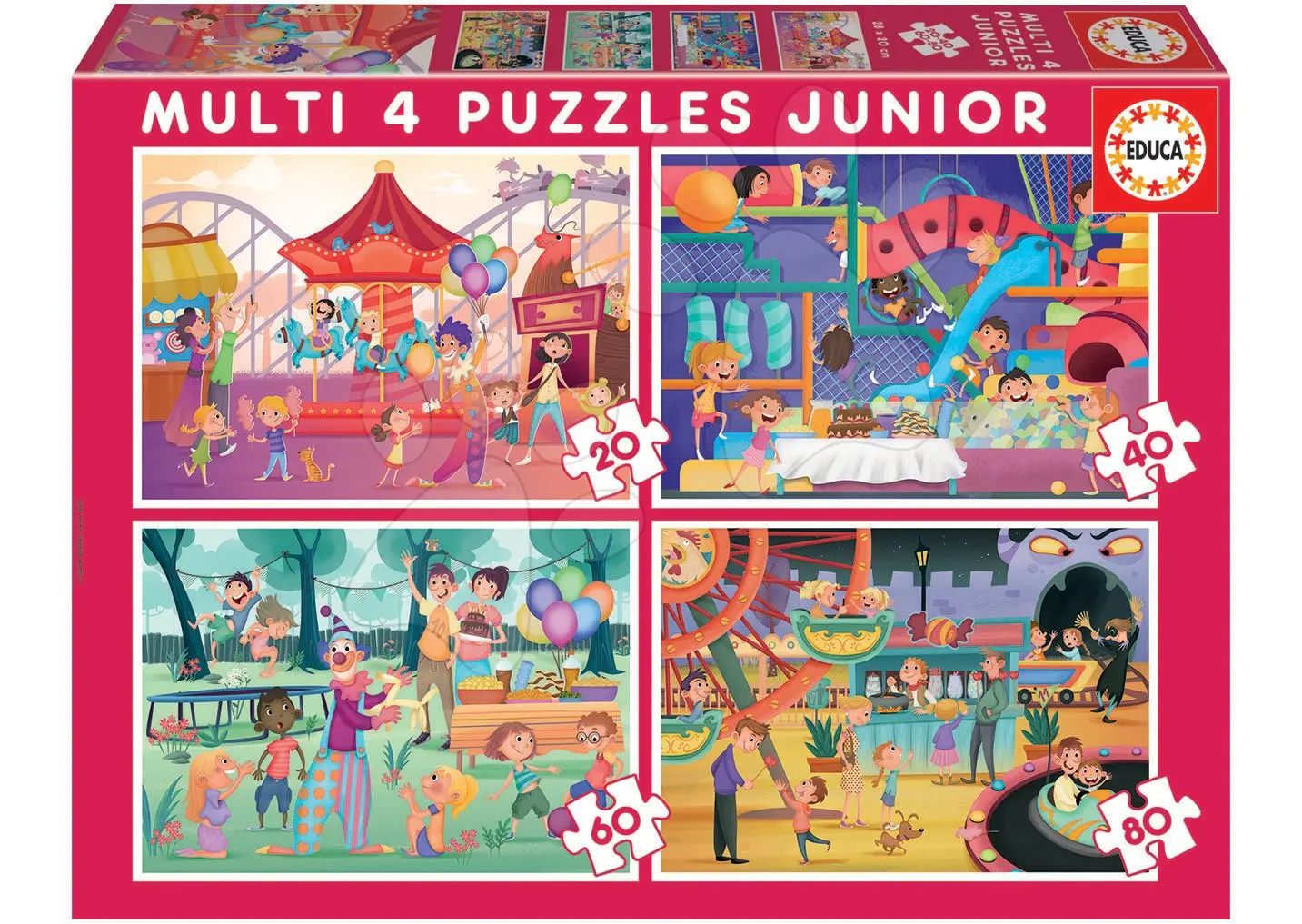 Puzzle Multi 4 Junior Park atractions+Children's party Educa 20-40-60-80 dílků od 4 let