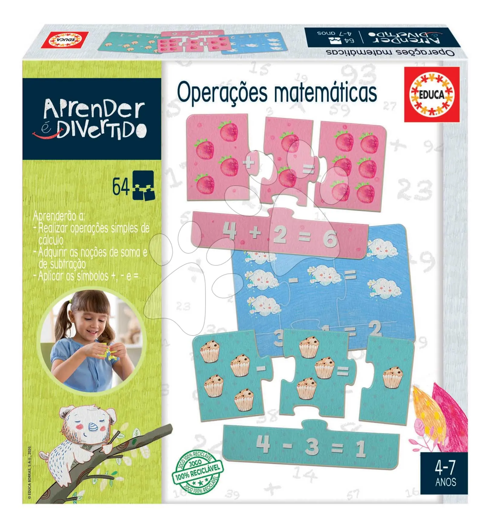 Naučná hra matematické operace Educa Učíme se počítat s obrázky 64 dílů v portugalštině od 4 let