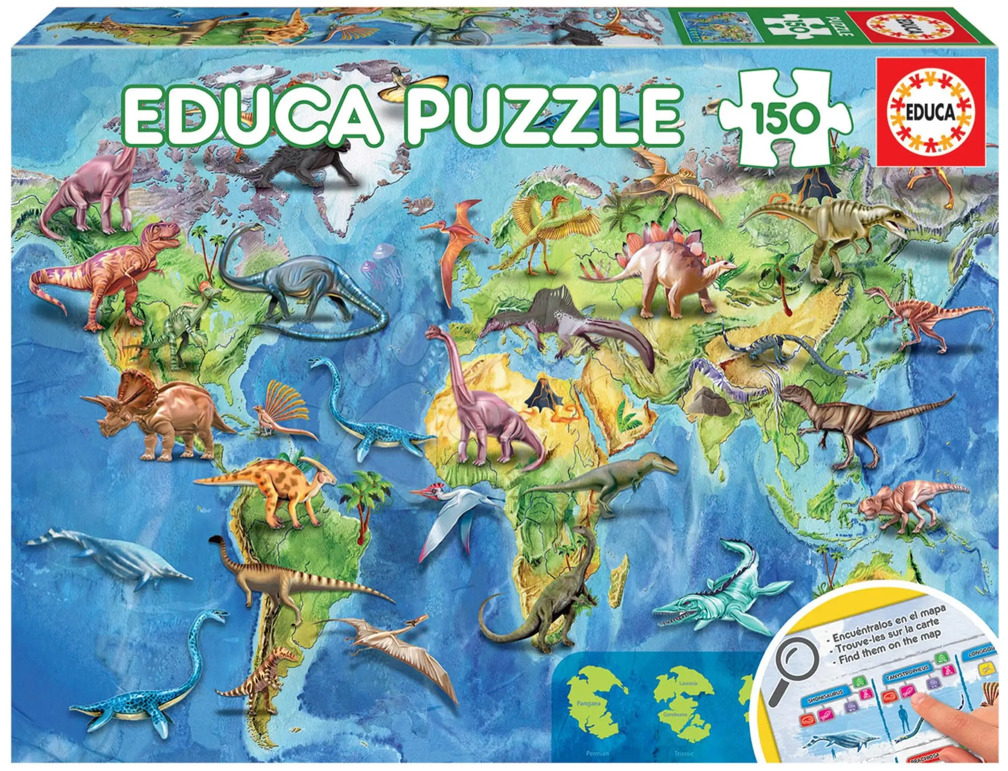 Mapa světa s dinosaury - puzzle z kategorie Náučné puzzle