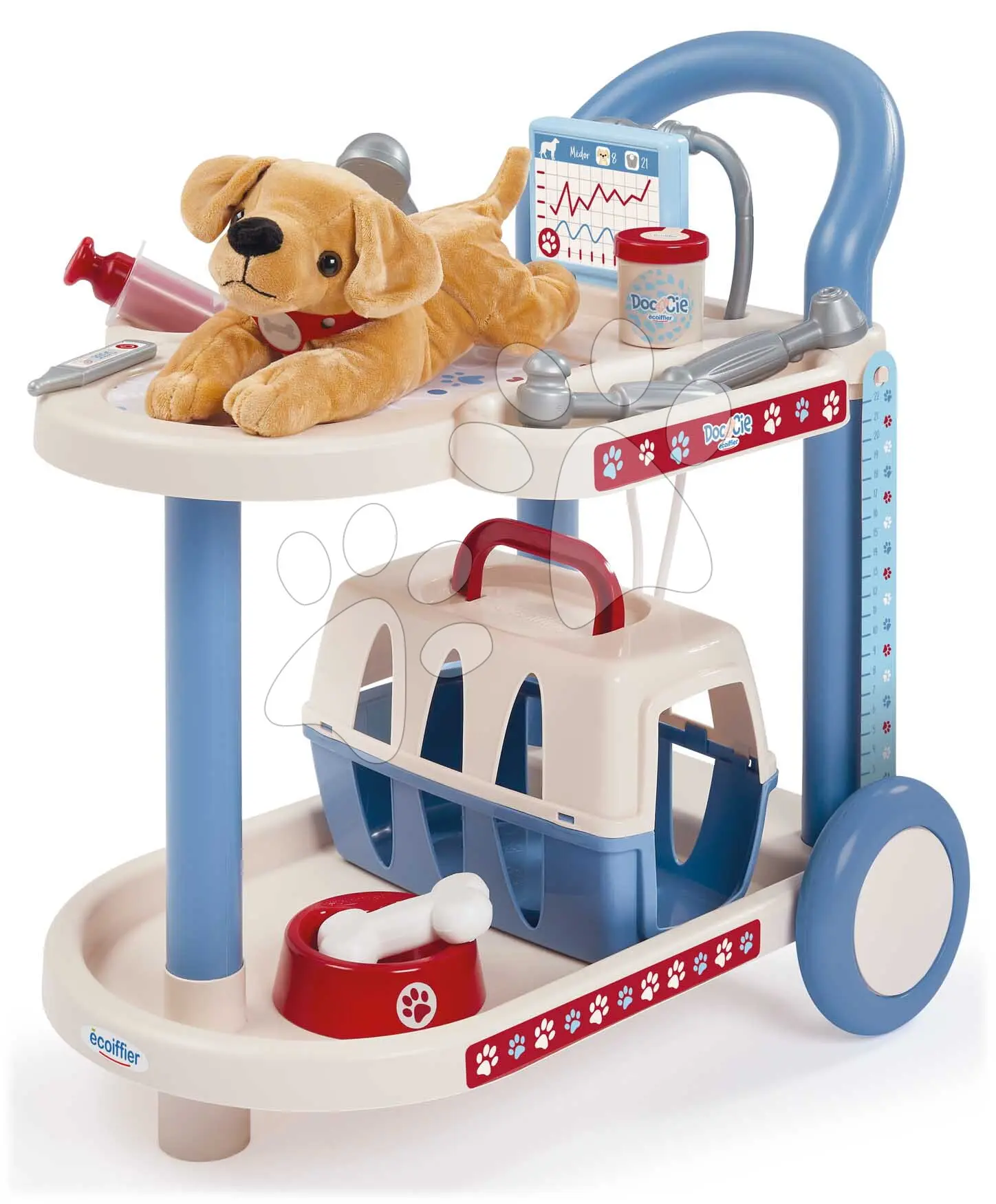 Veterinární vozík s plyšovým pejskem Veterinary Trolley Écoiffier s boxem 14 doplňků od 18 měsíců