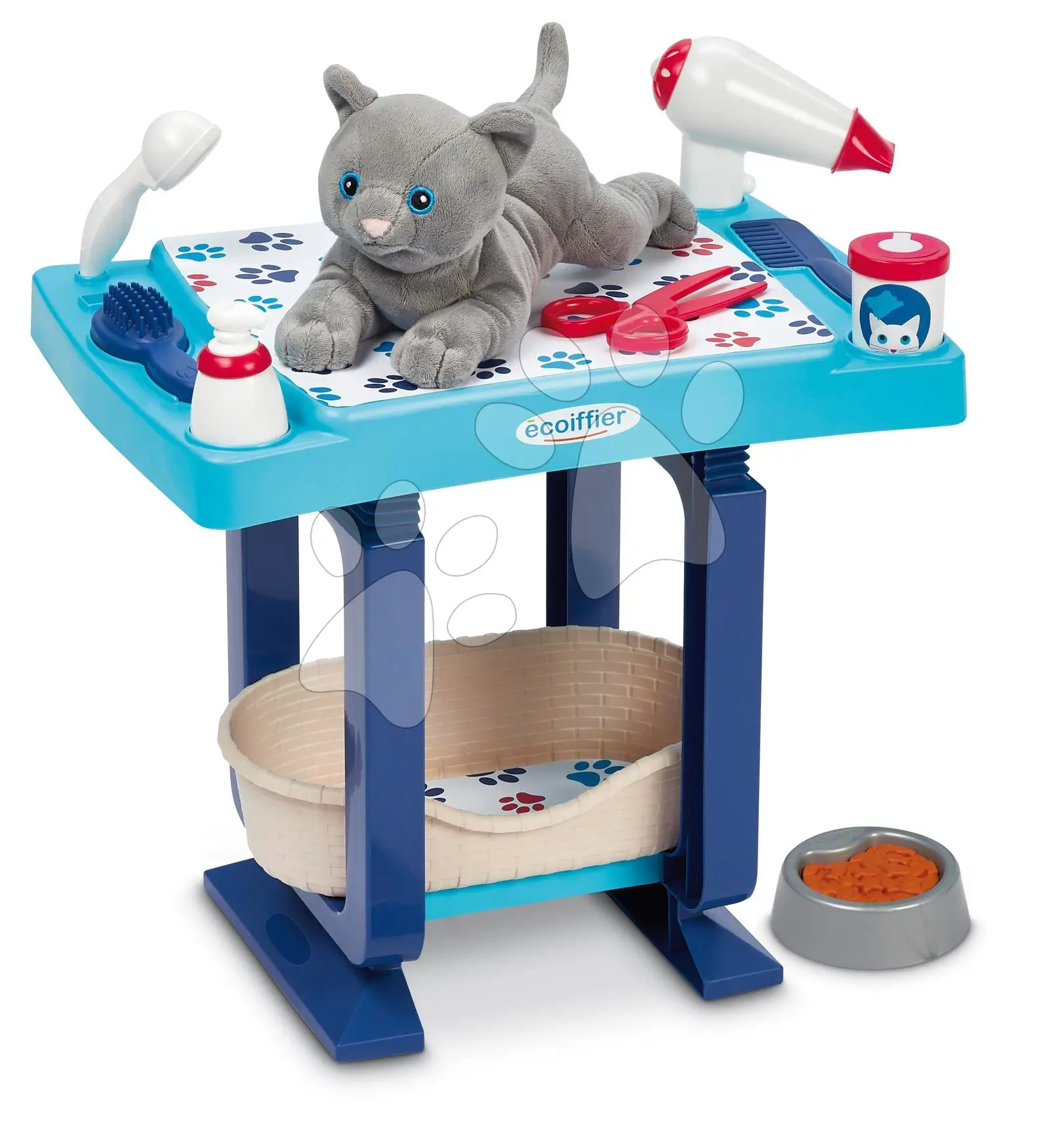 Pečovatelský koutek pro kočičku Cat Care and Grooming Écoiffier s pelíškem a 9 kosmetickými doplňky od 18 měsíců