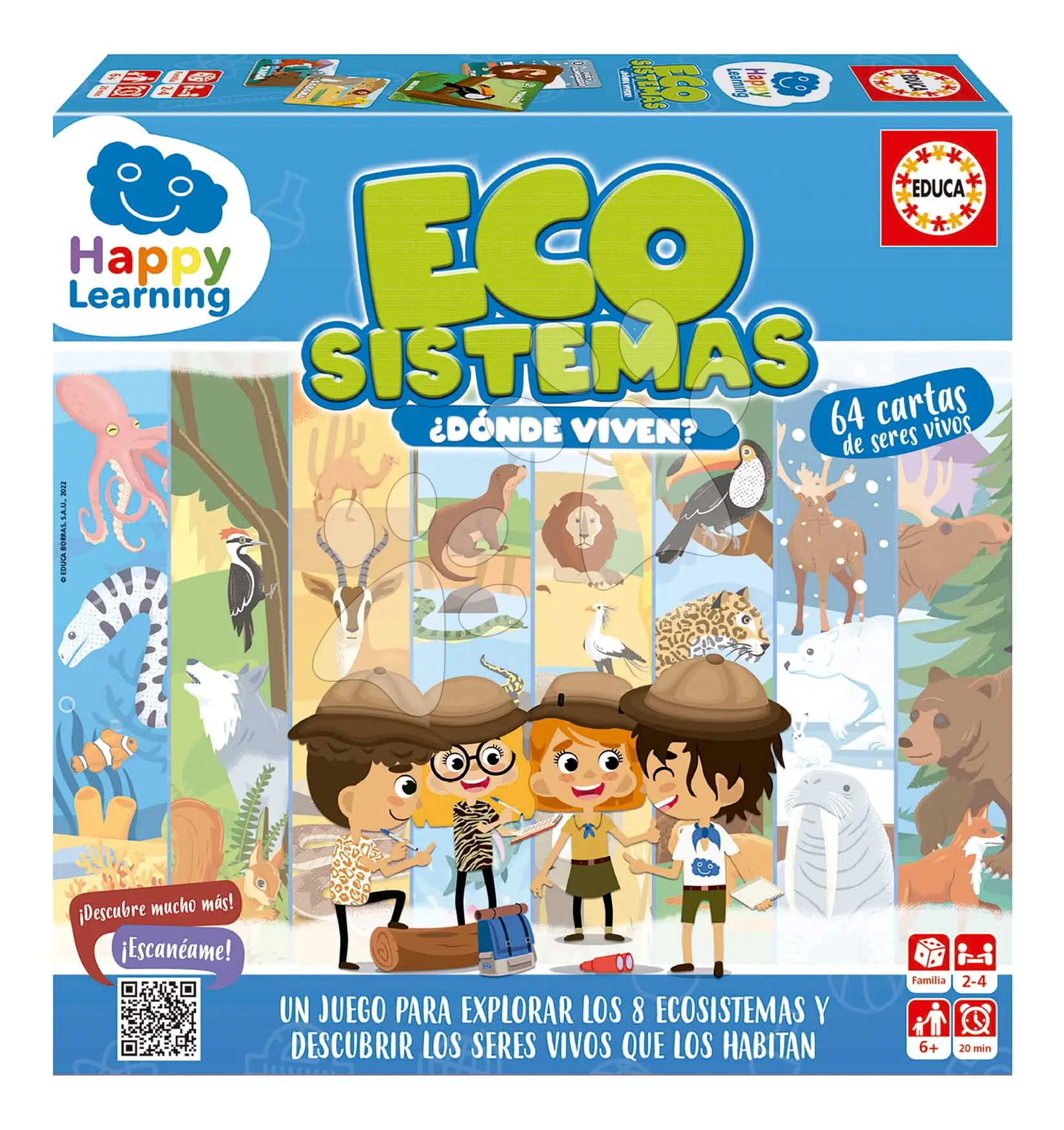 Náučná hra Ekosystémy Ecosystems Happy Learning Educa pro 2–4 hráče se 64 kartami ve španělštině od 6 let