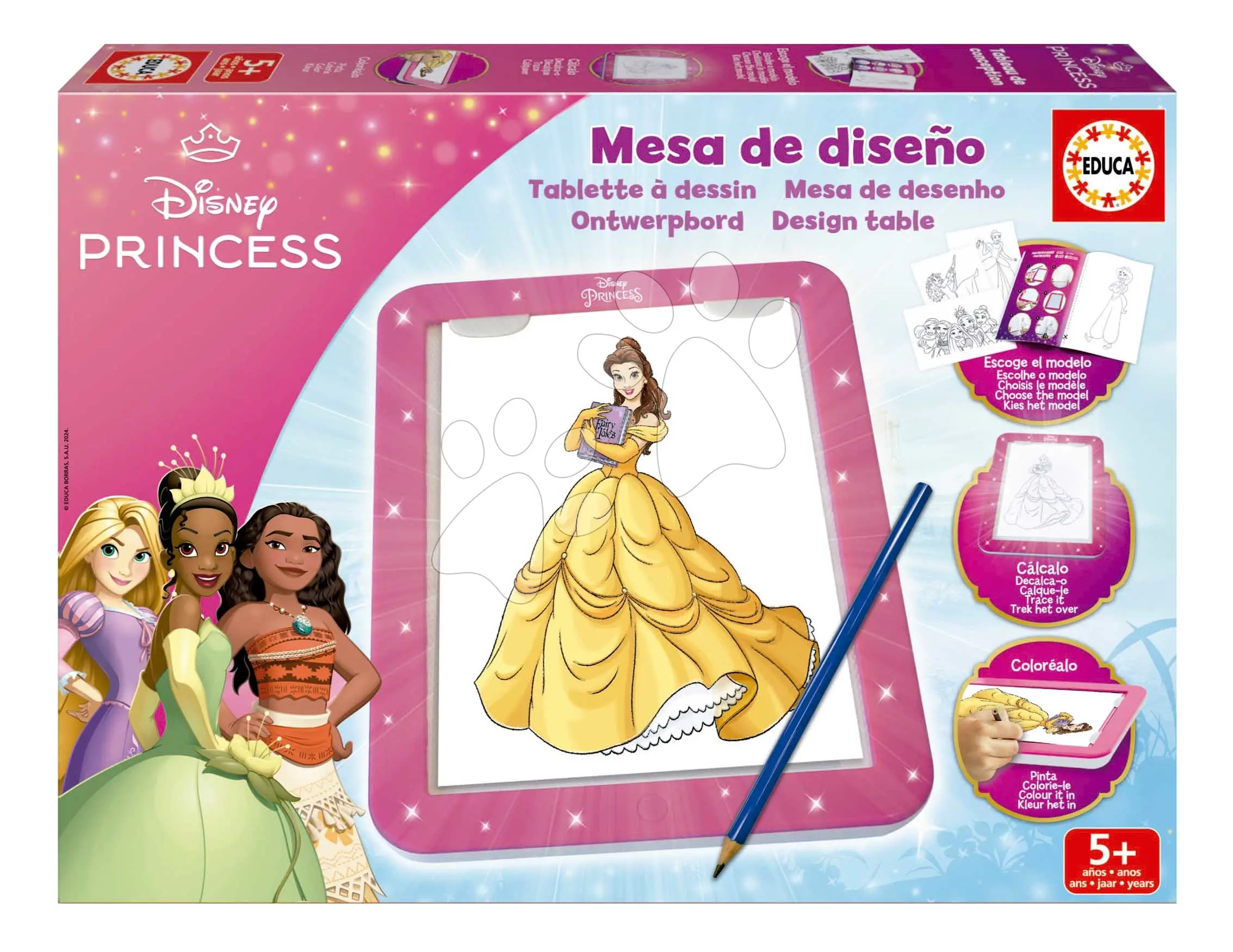 Kreativní tvoření s tabletem Light Table Disney Princess Educa Nakresli a vybarvi si princeznu od 5 let