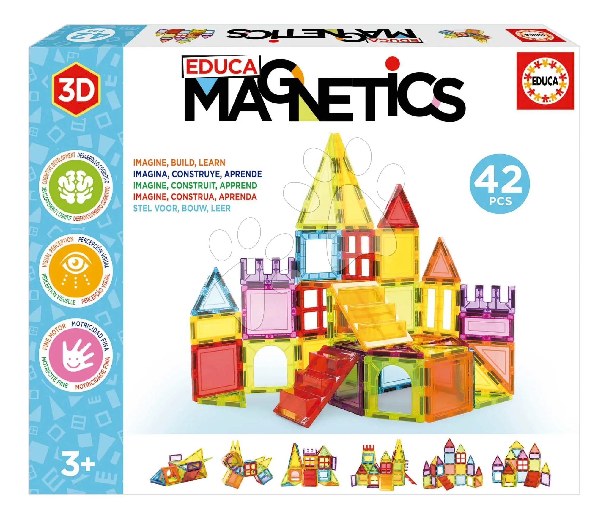 Stavebnice 3D magnetická střední Magnetics Building Tiles Educa 42 barevných průhledných dílků