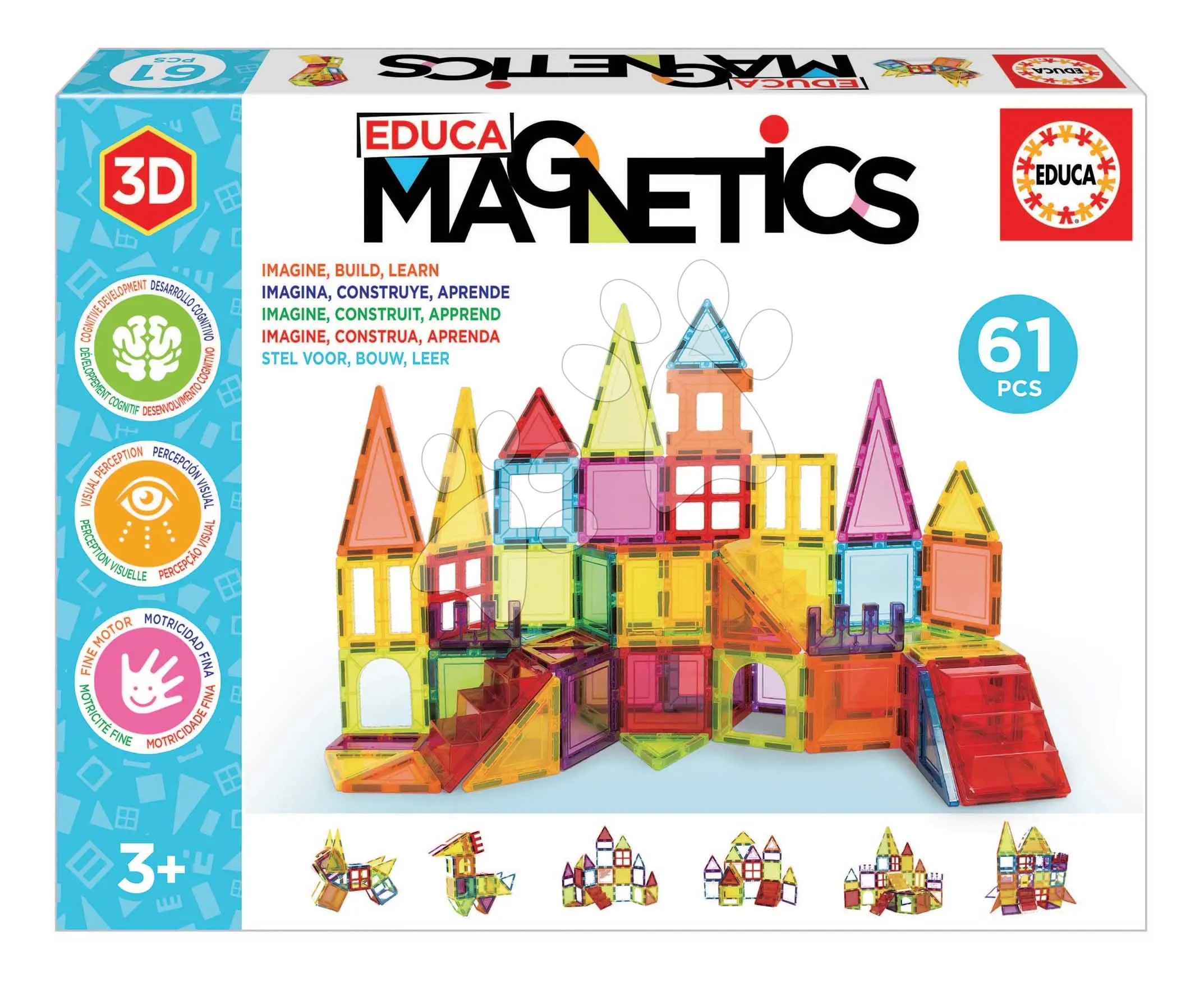 Stavebnice 3D magnetická velká Magnetics Building Tiles Educa 61 barevných průhledných dílků