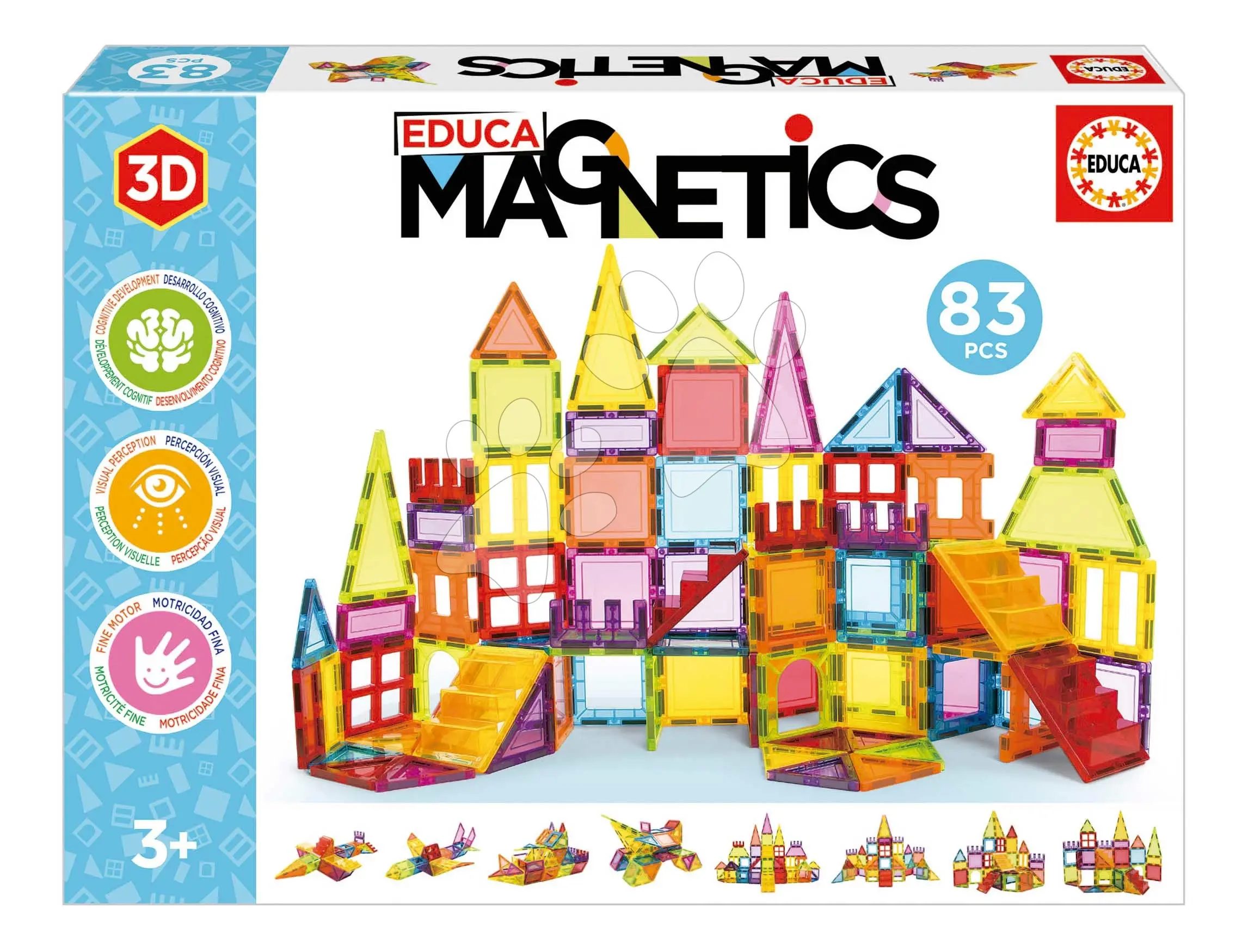 Stavebnice 3D magnetická extra velká Magnetics Building Tiles Educa 83 barevných dílků