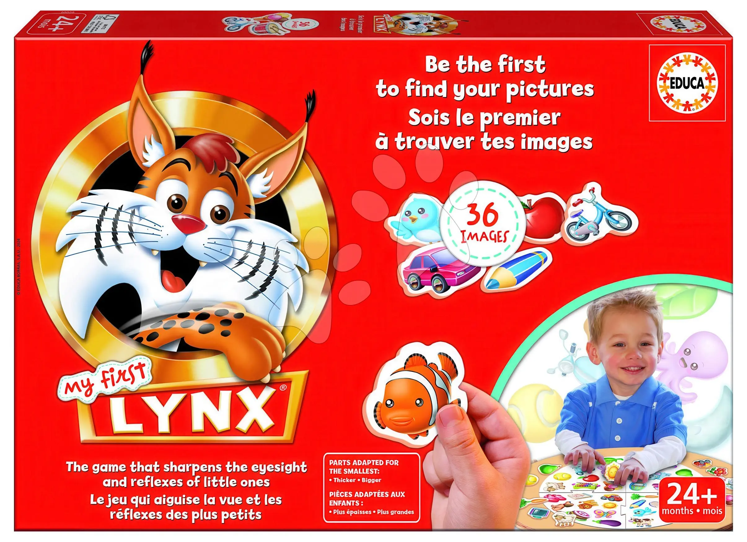 Společenská hra Rychlý jako rys My First Lynx Educa v angličtině a francouzštině 36 obrázků od 24 měsíců