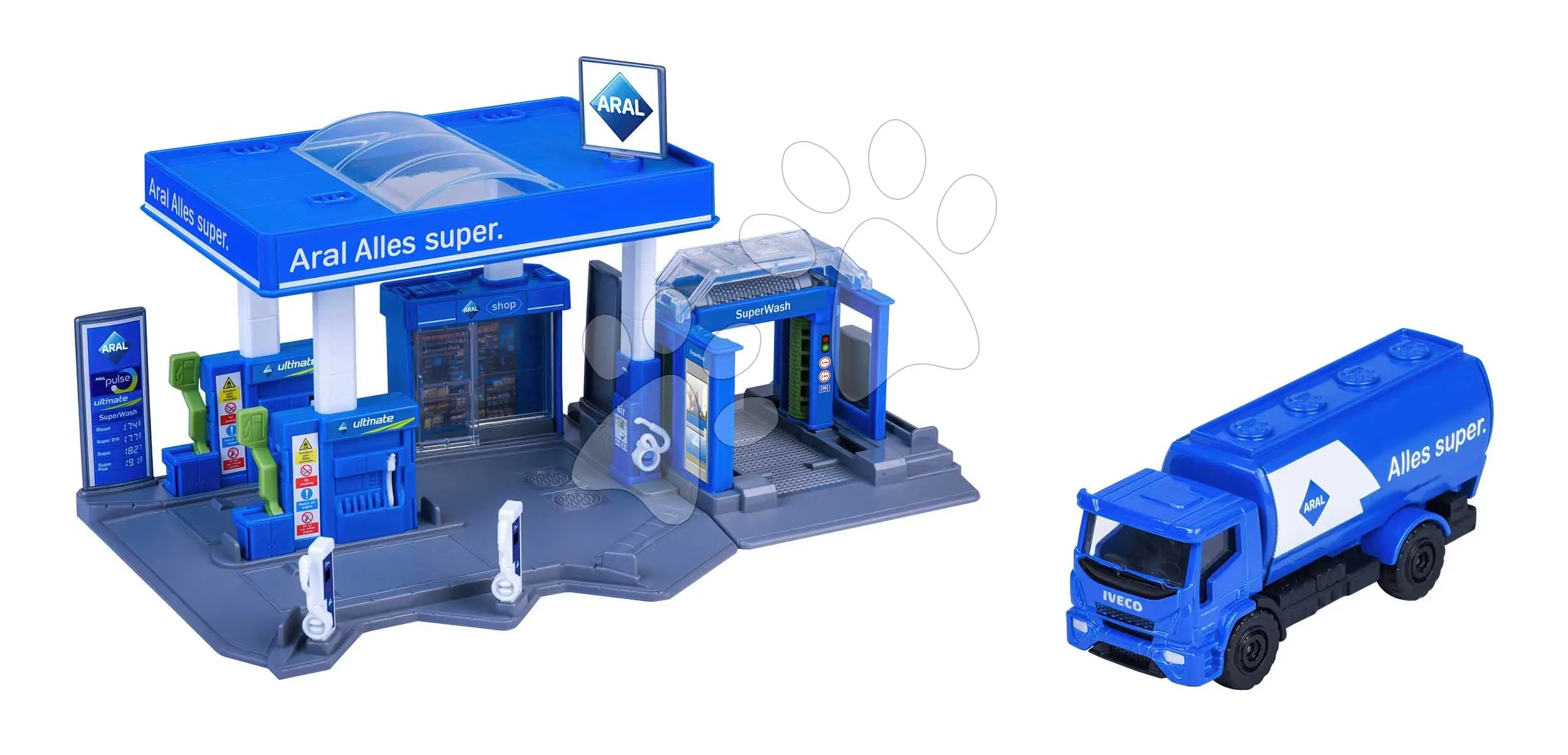 Garáž čerpací stanice s myčkou Aral Petrol Station Majorette s kovovým modelem autíčka Iveco od 5 let