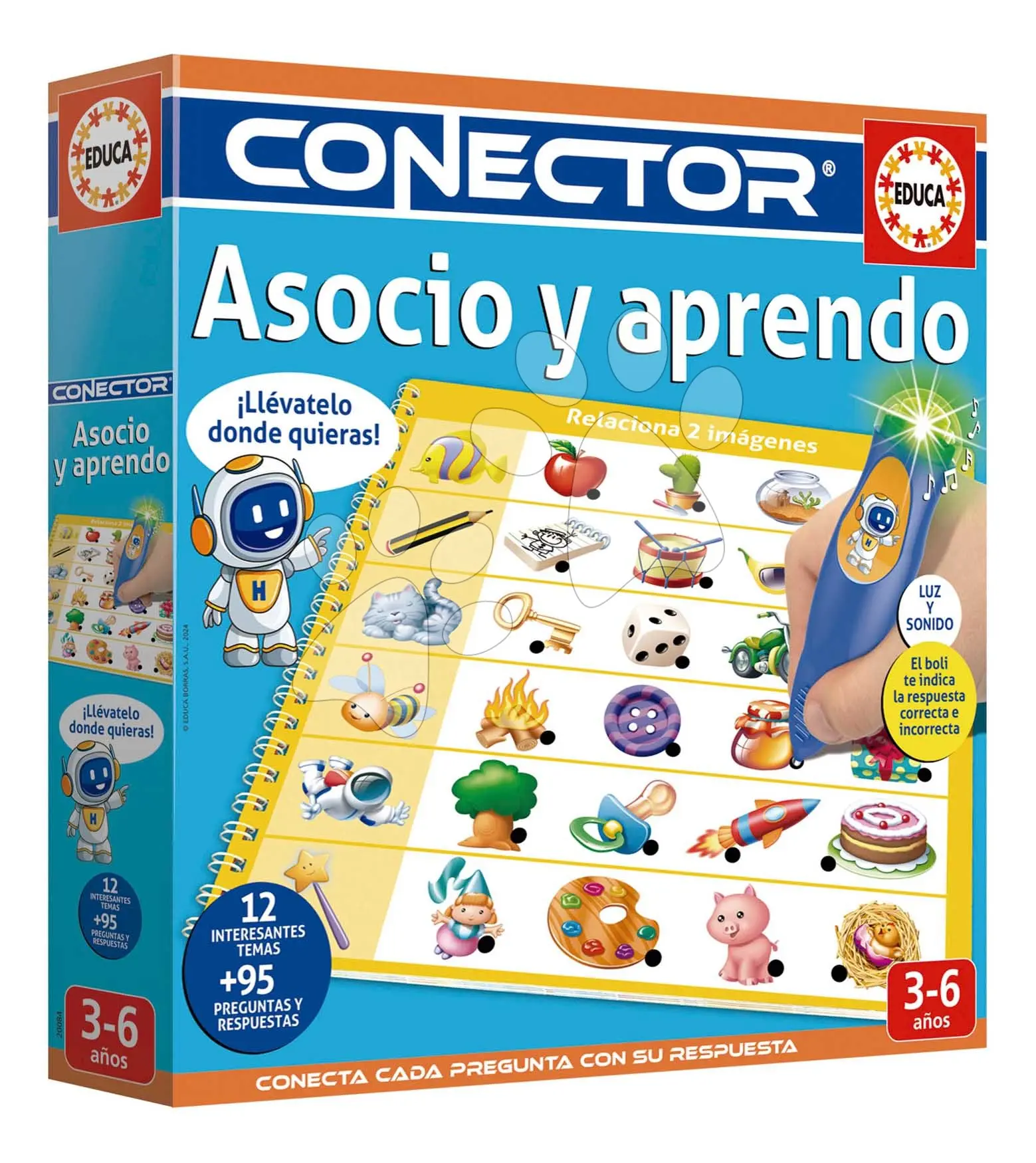 Společenská hra Učíme se asociace Associate Conector Educa s inteligentním perem se zvukem a světlem 95 otázek ve španělštině