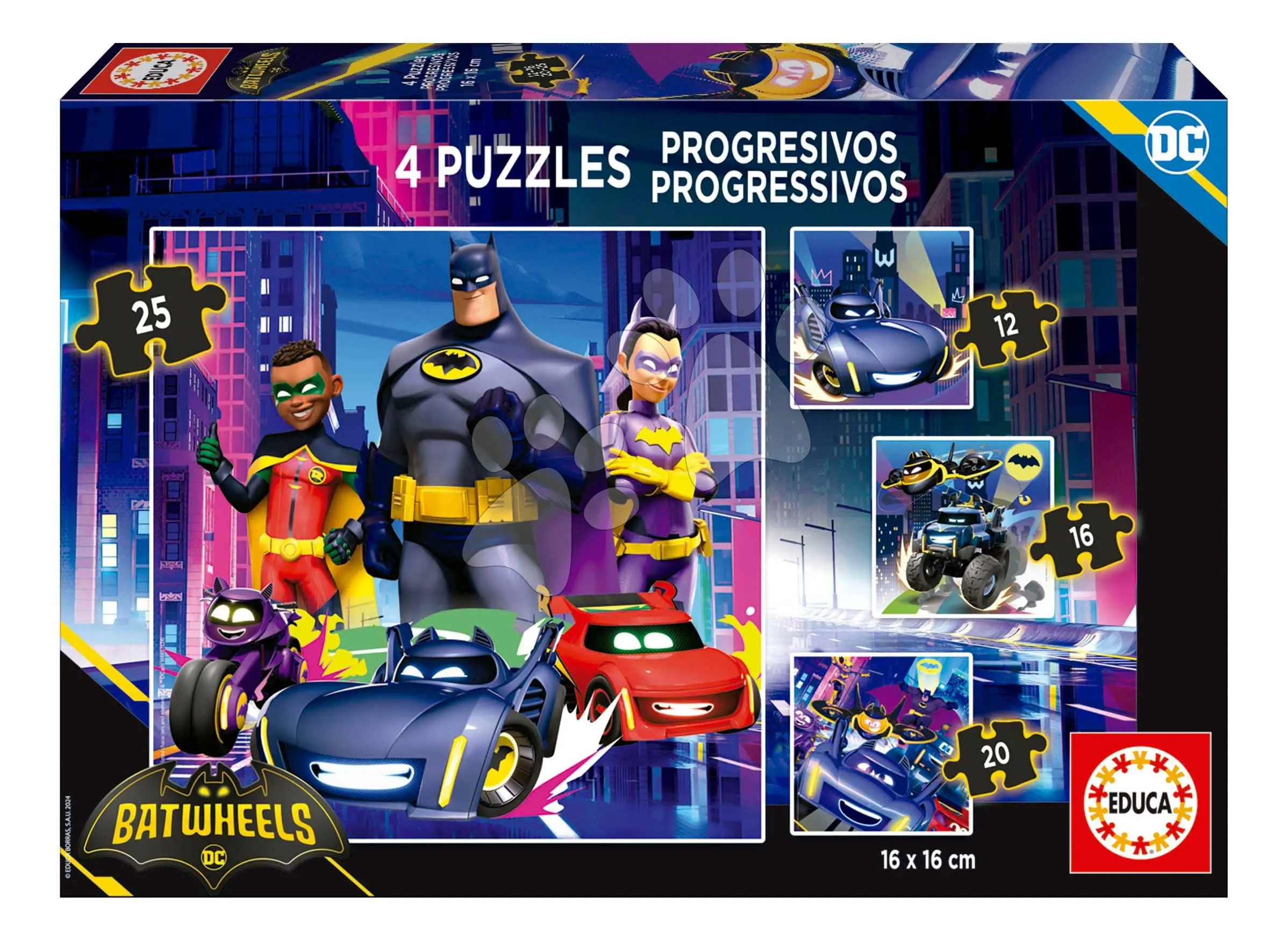 Puzzle DC Batwheels Progressive Educa 12-16-20-25 dílků