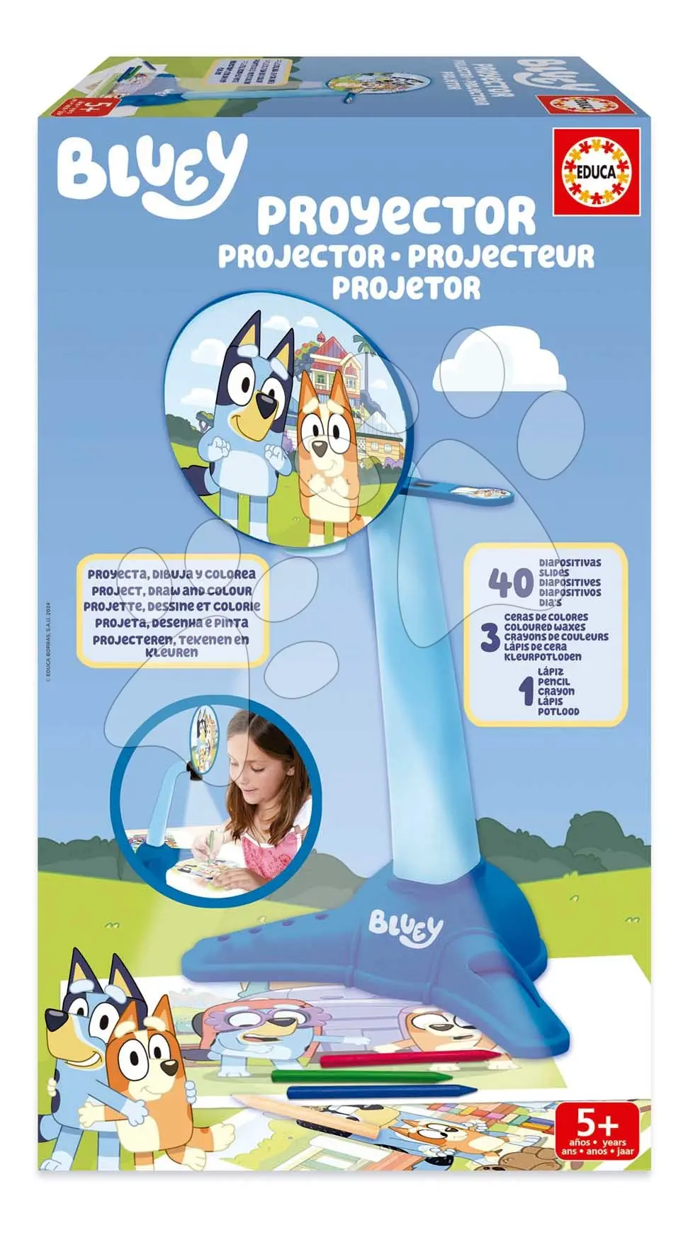 Kreslení obrázků s projektorem s LED lampou Bluey Projector Educa 40 diapozitivů s obrázky od 5 let