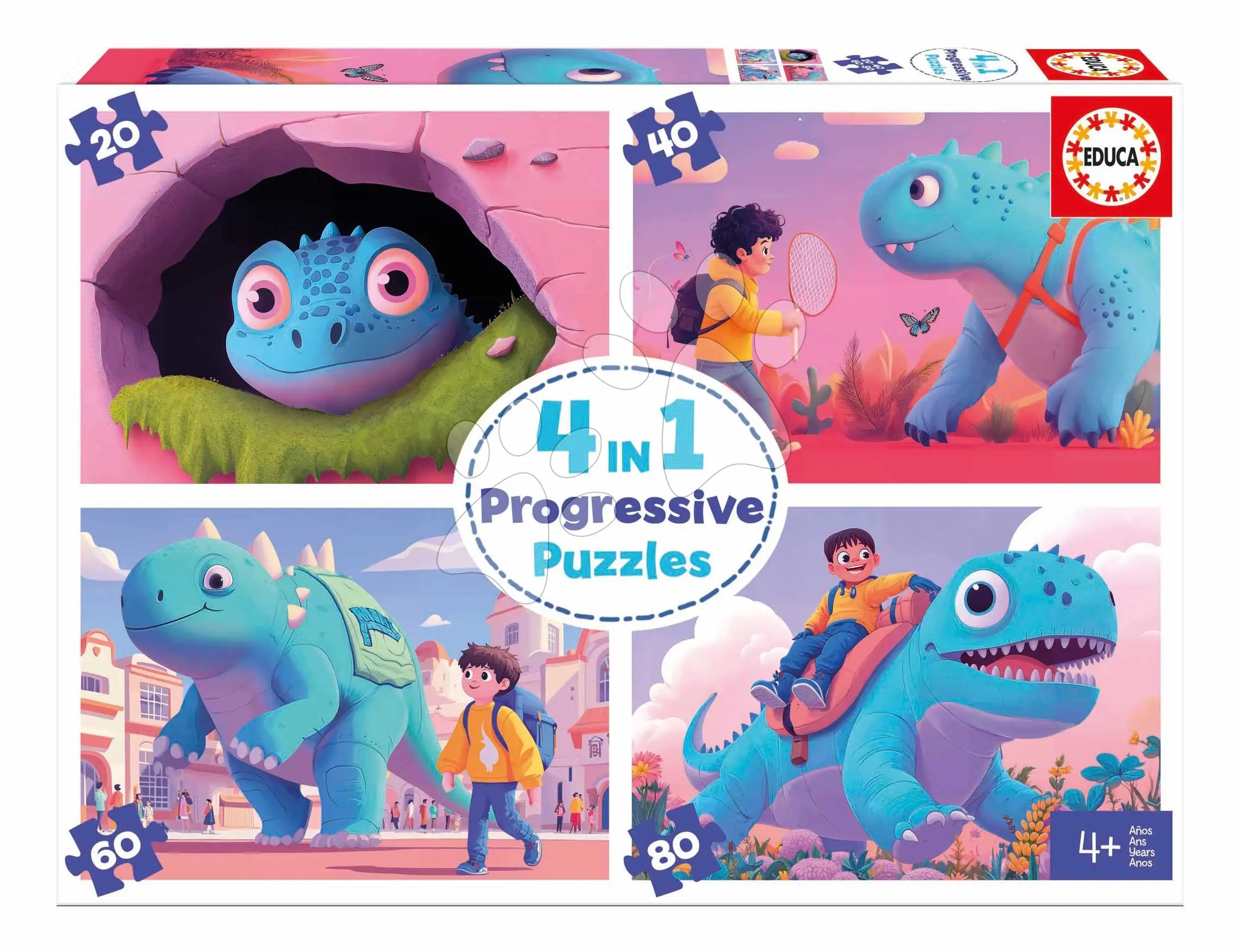Puzzle Přátelští dinosauři 4v1 (20,40,60,80 dílků)