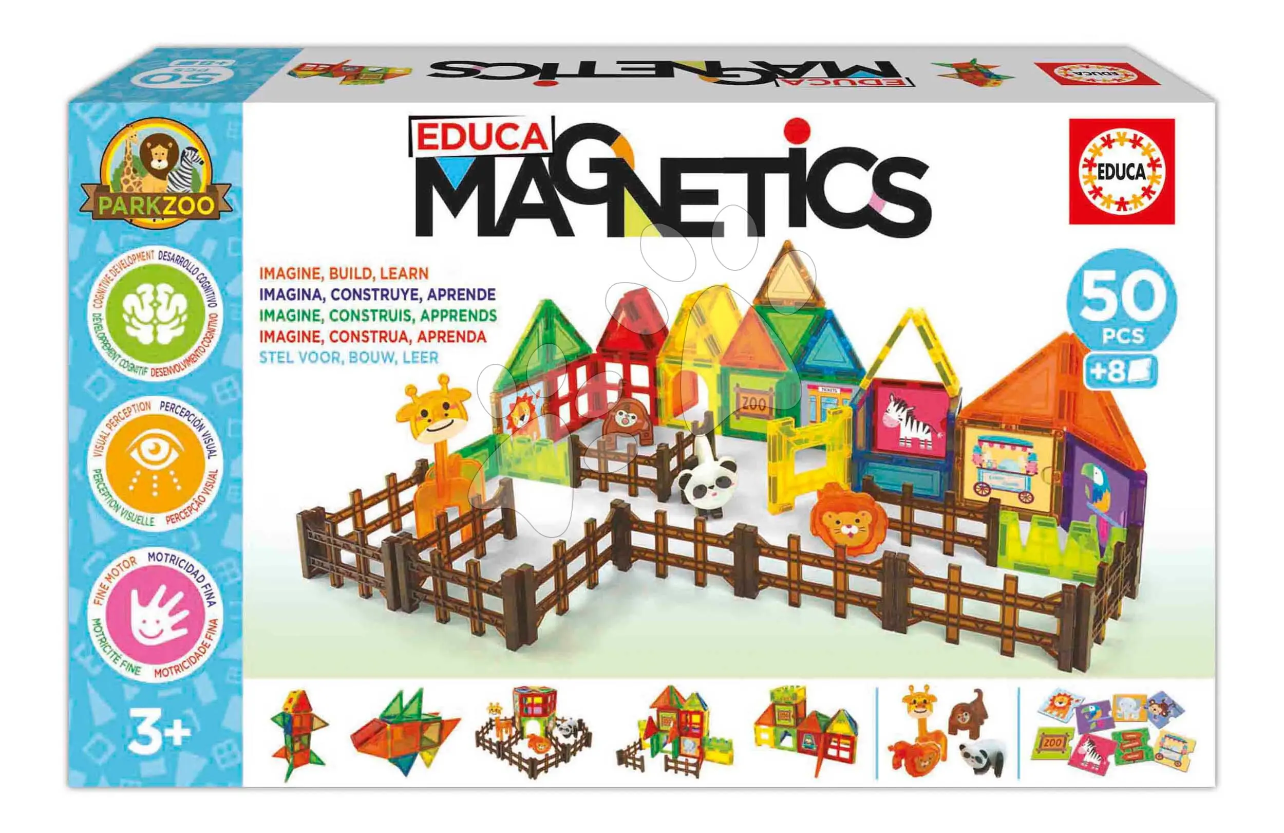 Stavebnice magnetická Zoo Magnetics Park Zoo Educa 50 barevných dílků se 4 figurkami zvířátek