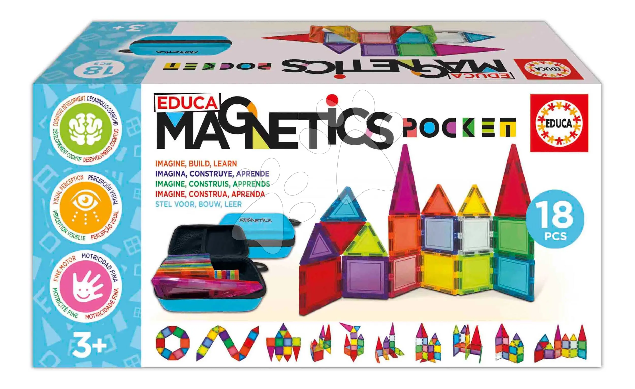 Stavebnice magnetická v pouzdře Magnetics Pocket Educa 18 barevných dílků