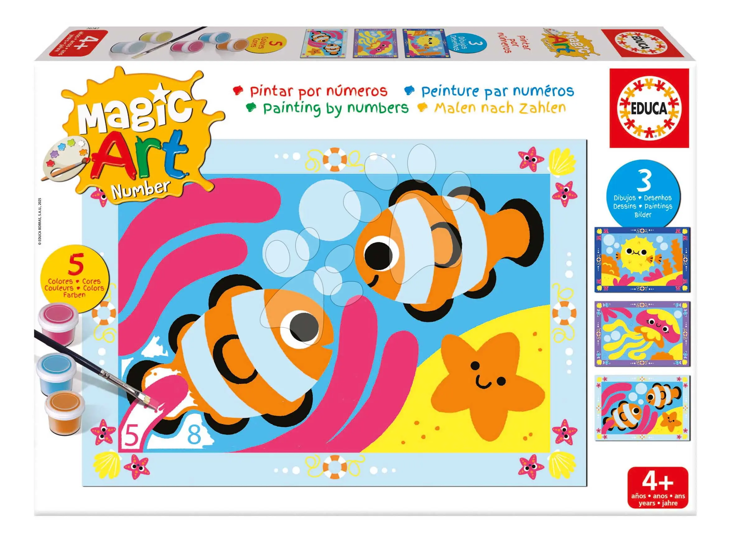 Malování podle čísel More Magic Art Number Under The Sea Educa 3 obrázky s 5 barvami štětcem a paletou od 4 let
