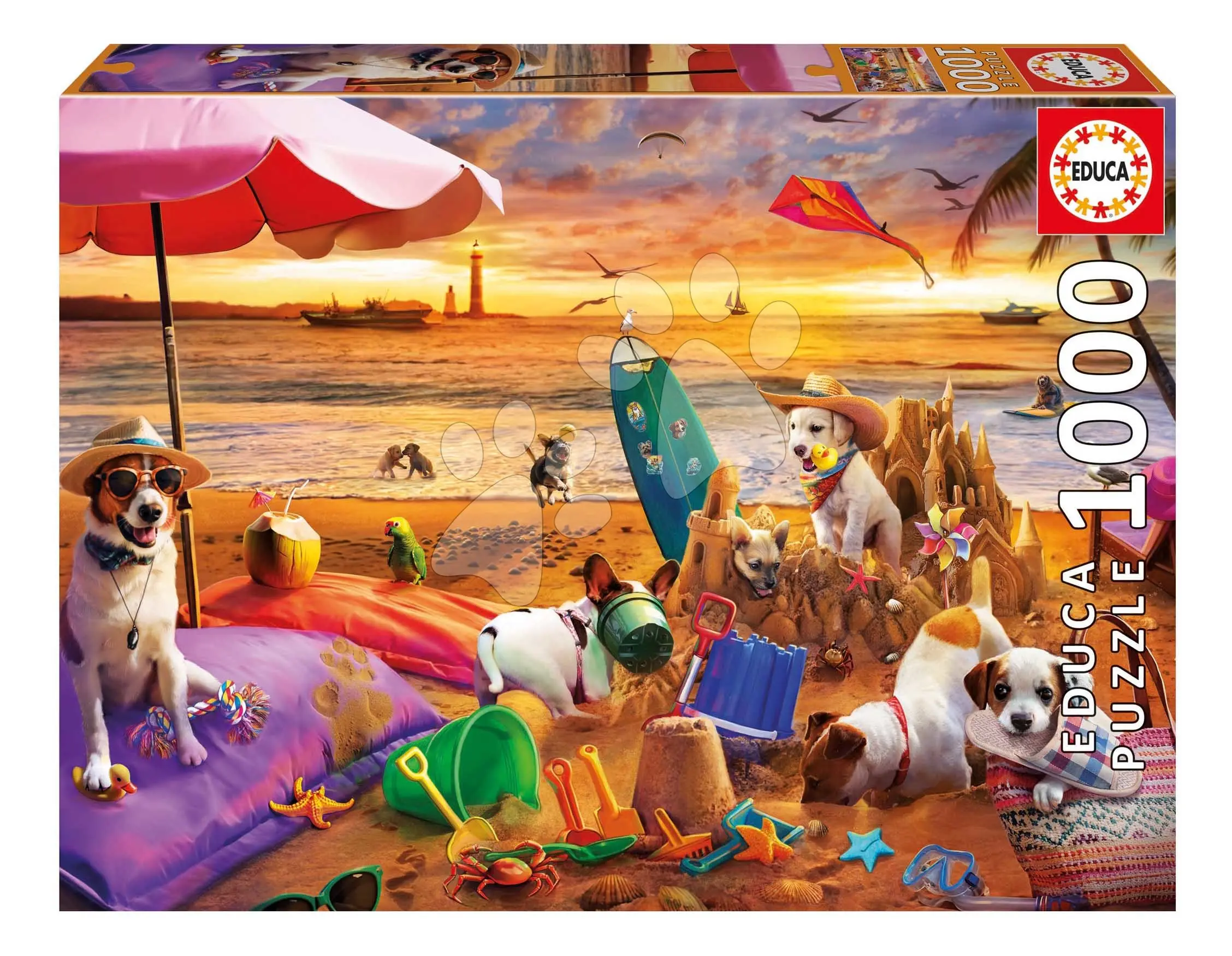 Puzzle Dogs Playing on the Beach Educa 1000 dílků a Fix lepidlo