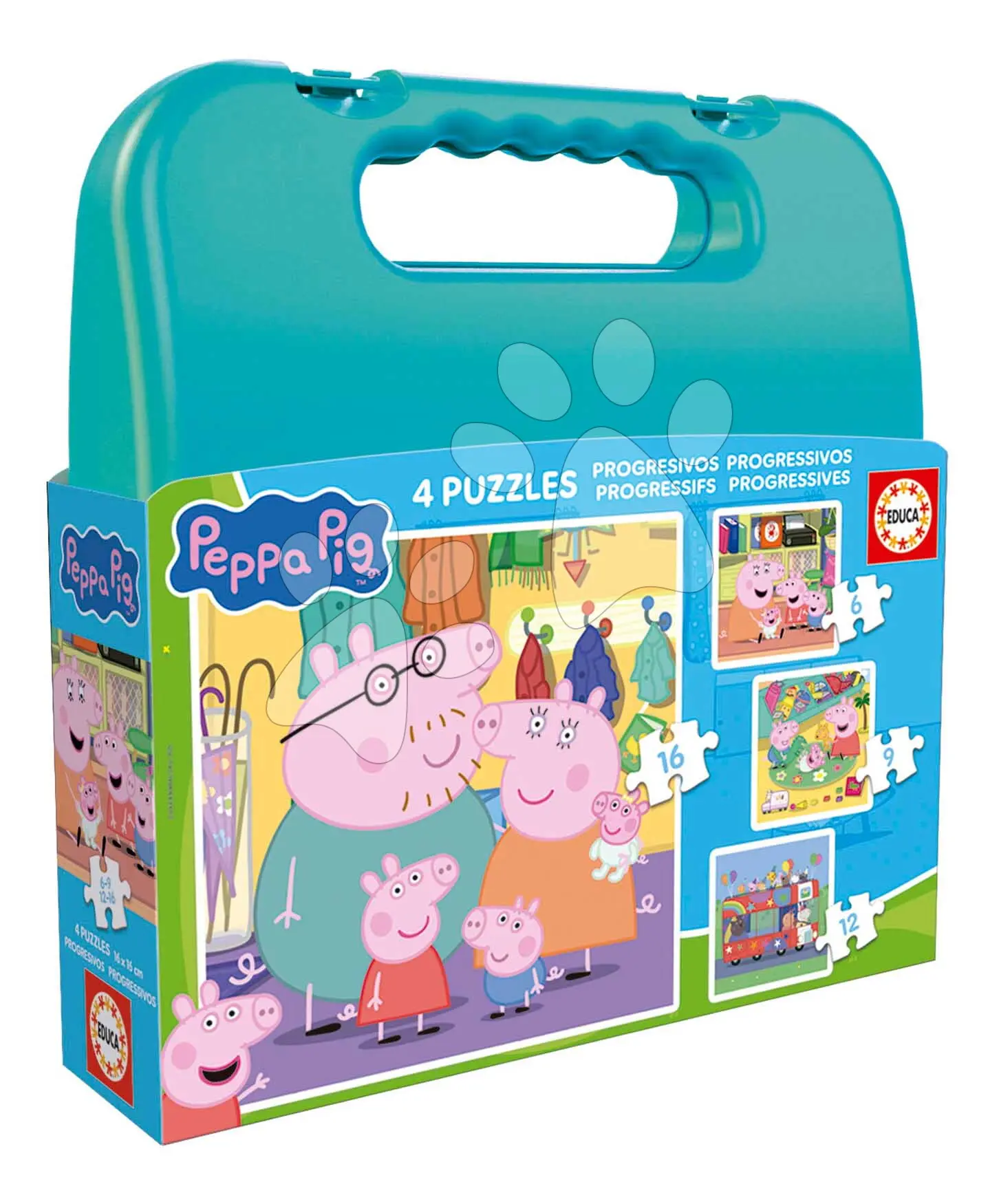 Puzzle v kufříku Peppa Pig Progressive Educa progresivní 6-9-12-16 dílků