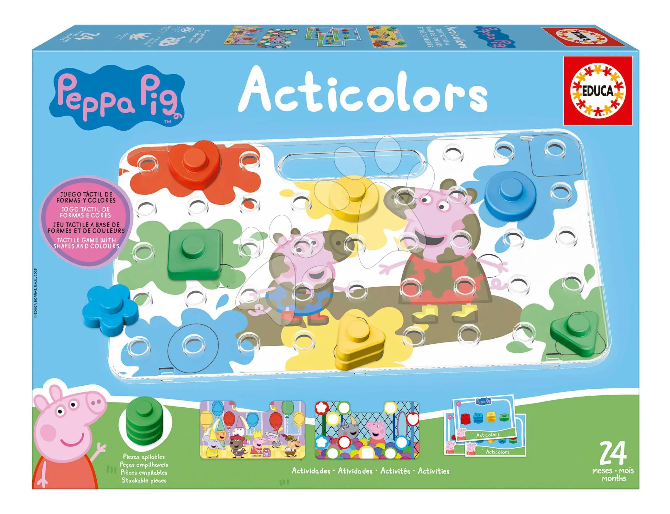 Učíme se barvy a tvary Peppa Pig Acticolors Baby Games Educa 44 vkládacích dílků s 8 obrázky od 24 měsíců