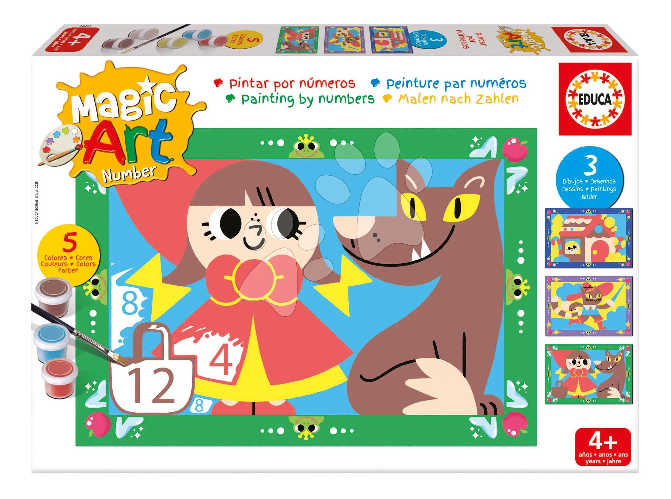Malování podle čísel Klasické pohádky Magic Art Number Classic Tales Educa 3 obrázky s 5 barvami štětcem a paletou od 4 let