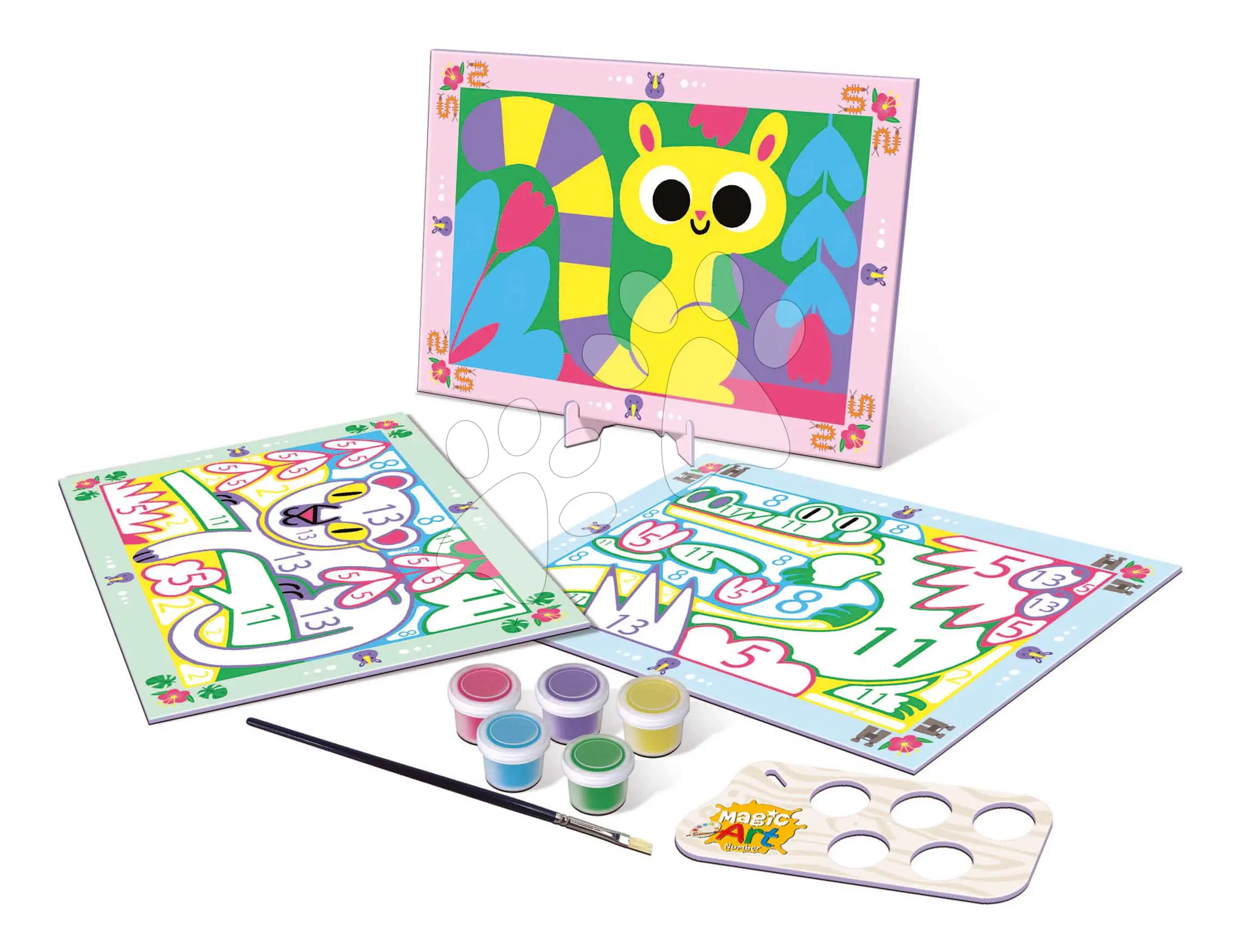 Malování podle čísel Zvířátka Magic Art Number Animals Forest Educa 3 obrázky s 5 barvami štětcem a paletou od 4 let
