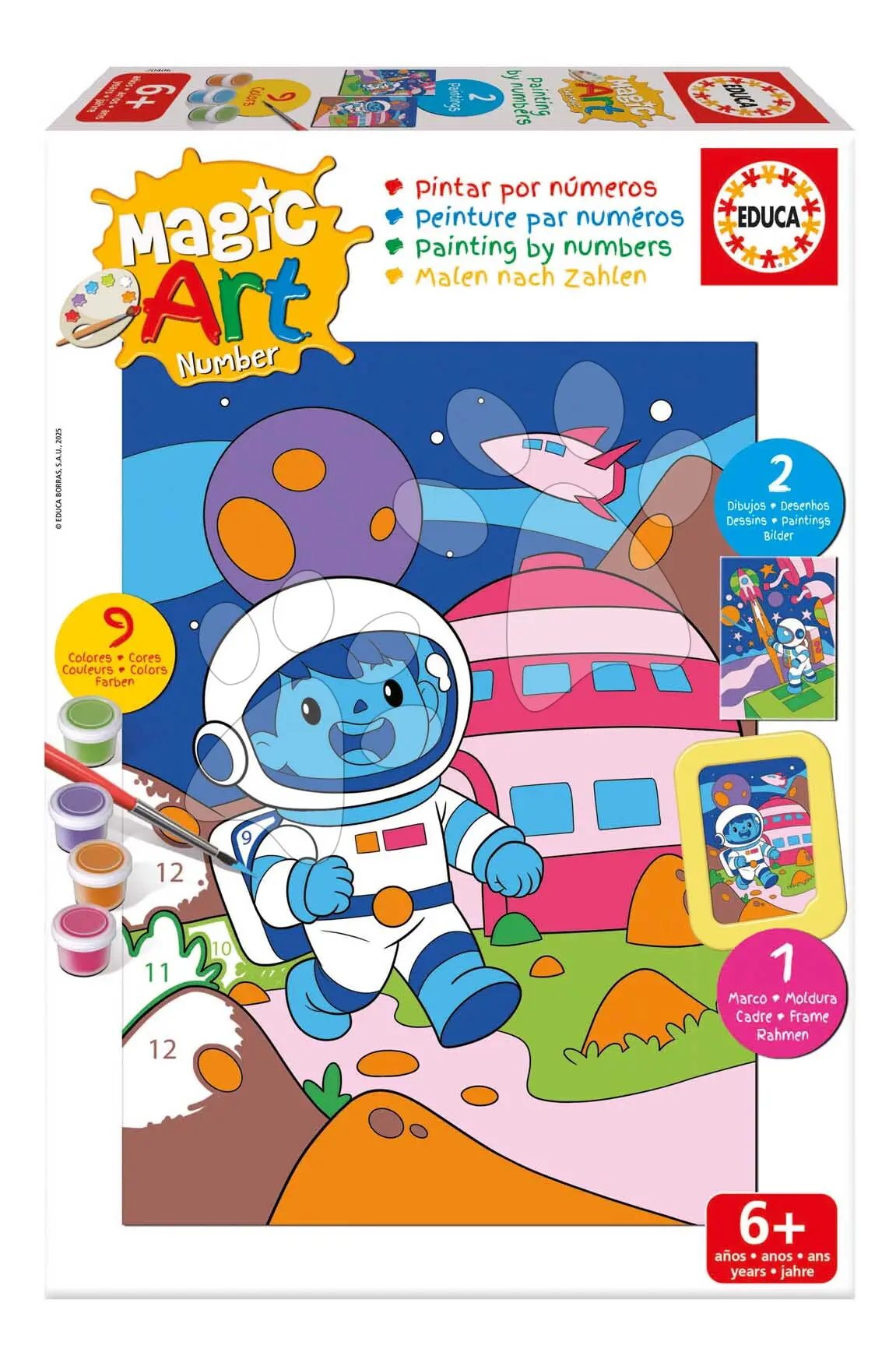 Malování podle čísel Vesmír Magic Art Number Space Scene Educa 2 obrázky s rámečkem a 9 barev se štětcem a paletou od 6 let