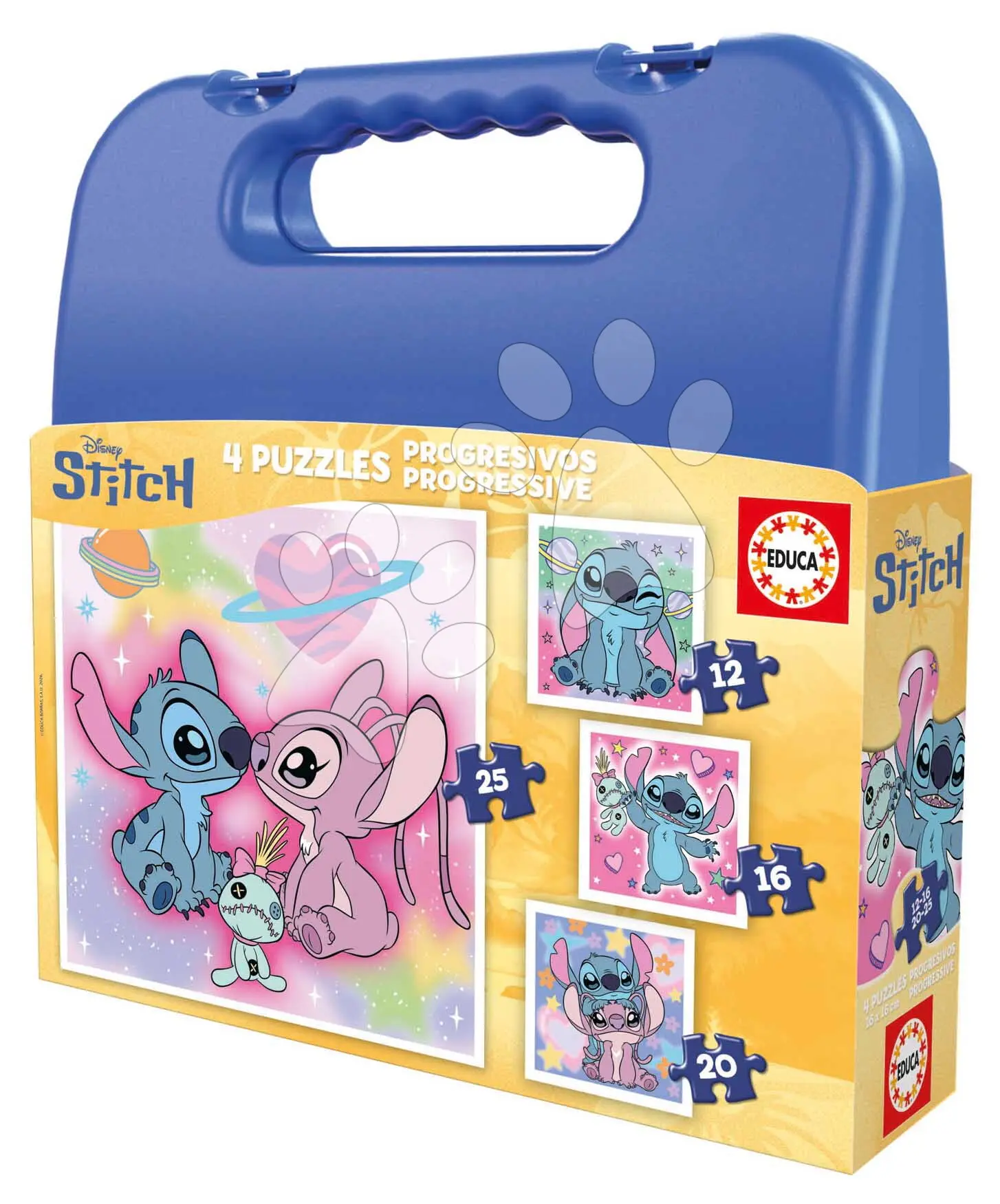 Puzzle v kufříku Stitch Educa progresivní 12-16-20-25 dílků