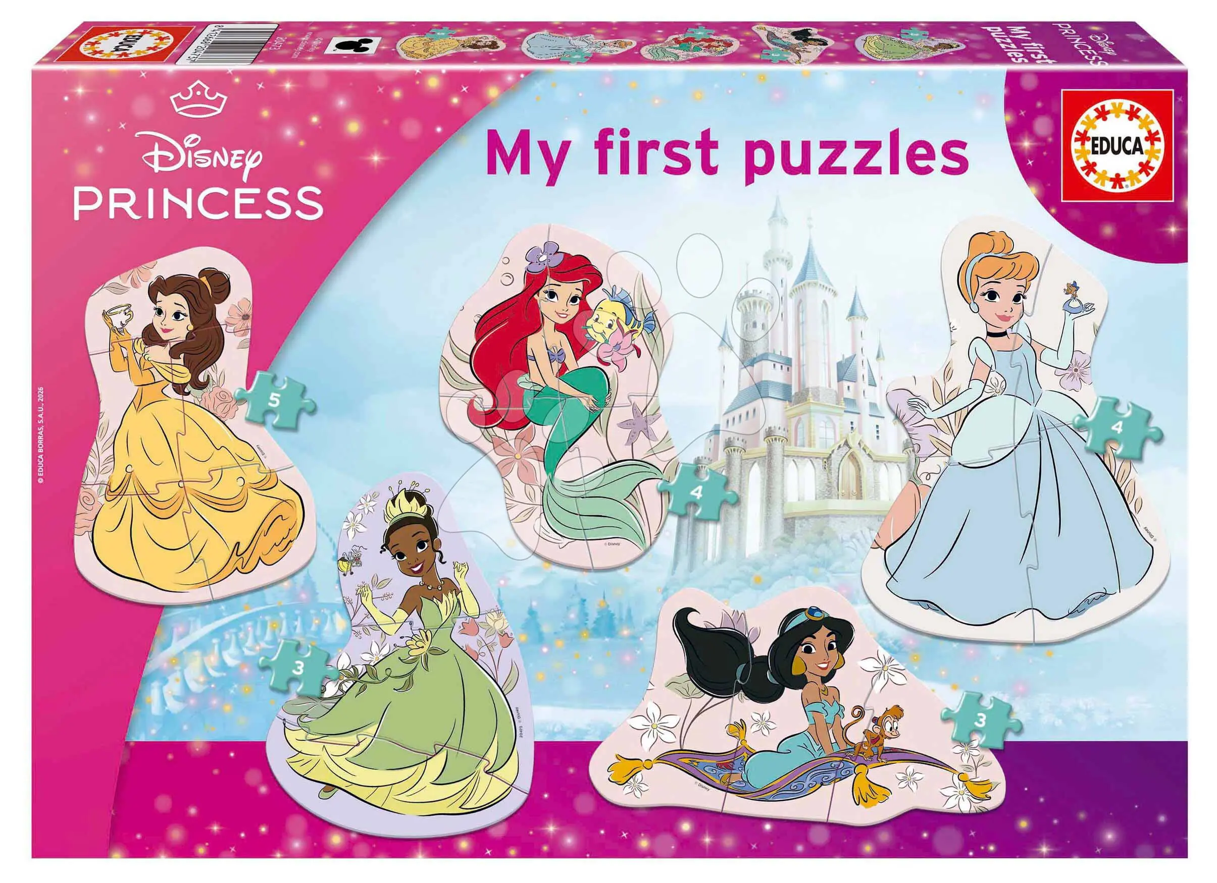 Puzzle pro nejmenší Princess My First 4 Puzzles Educa progresivní 3-3-4-4-5 dílků od 24 měsíců