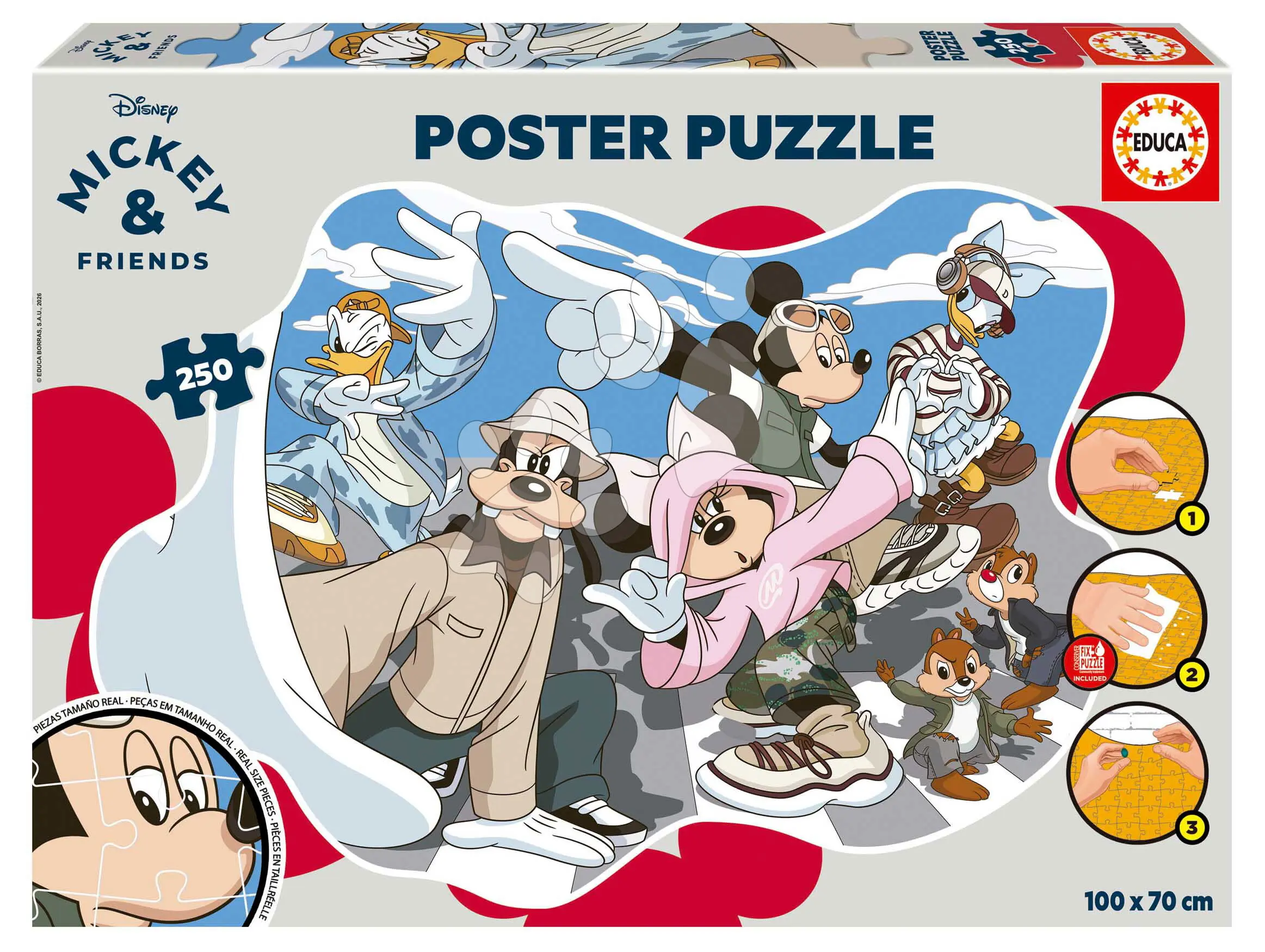 Puzzle plakát Mickey & Friends Poster Educa 250 dílků a Fix lepidlo od 8 let