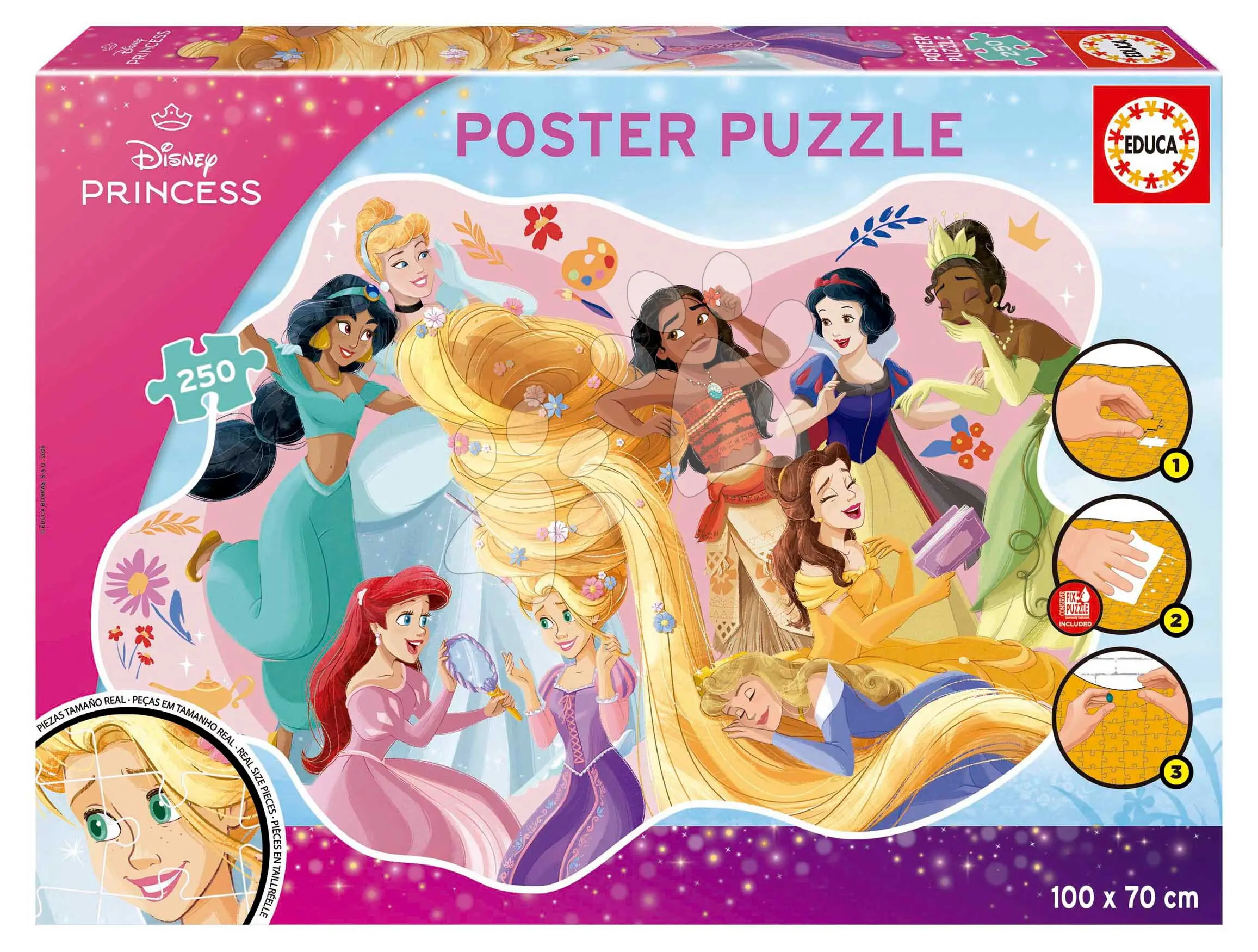 Puzzle plakát Disney Princezny Poster Educa 250 dílků a Fix lepidlo od 8 let