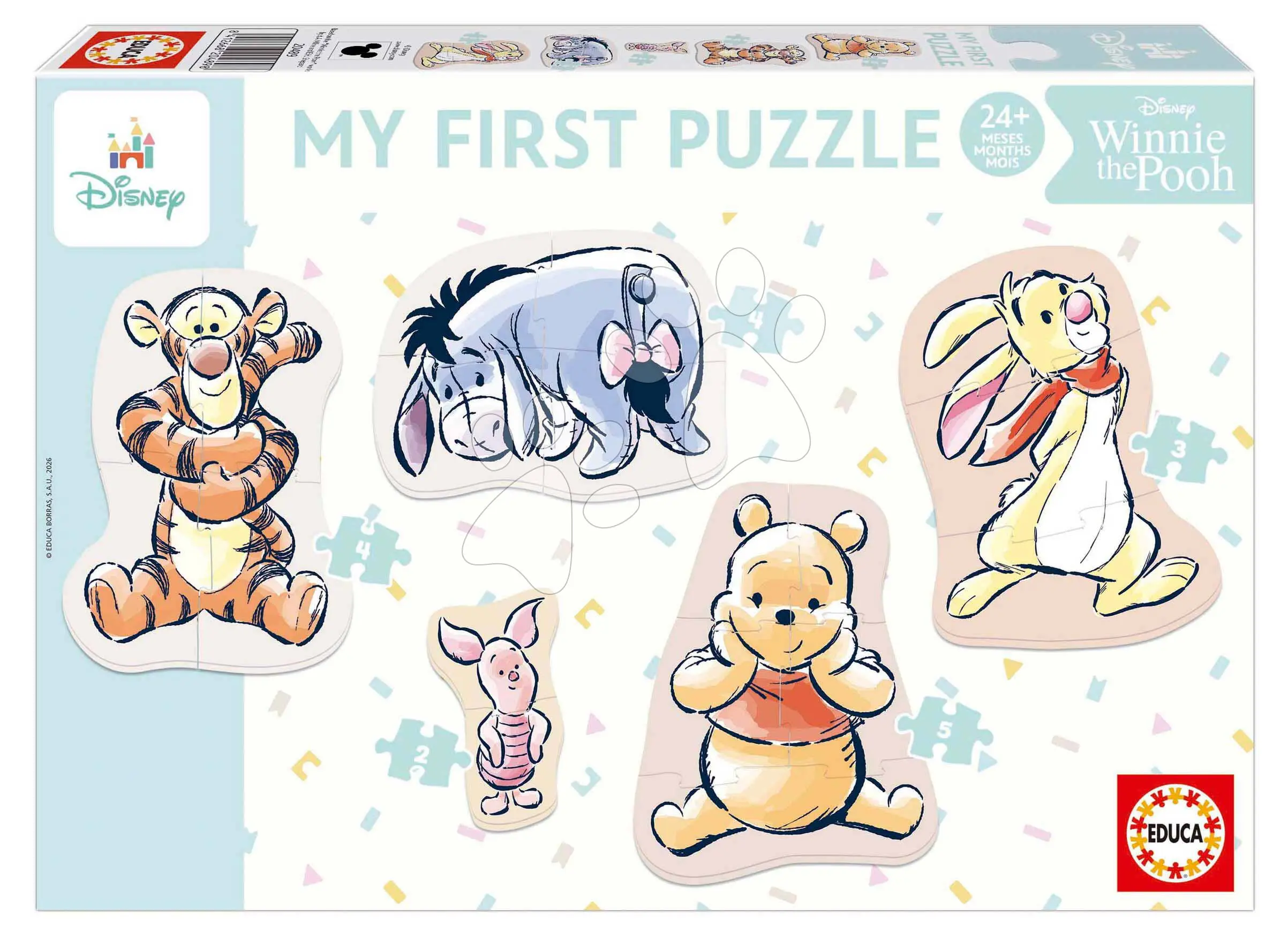 Puzzle pro nejmenší Winnie the Pooh My First 4 Puzzles Educa progresivní 3-3-4-4-5 dílků od 24 měsíců