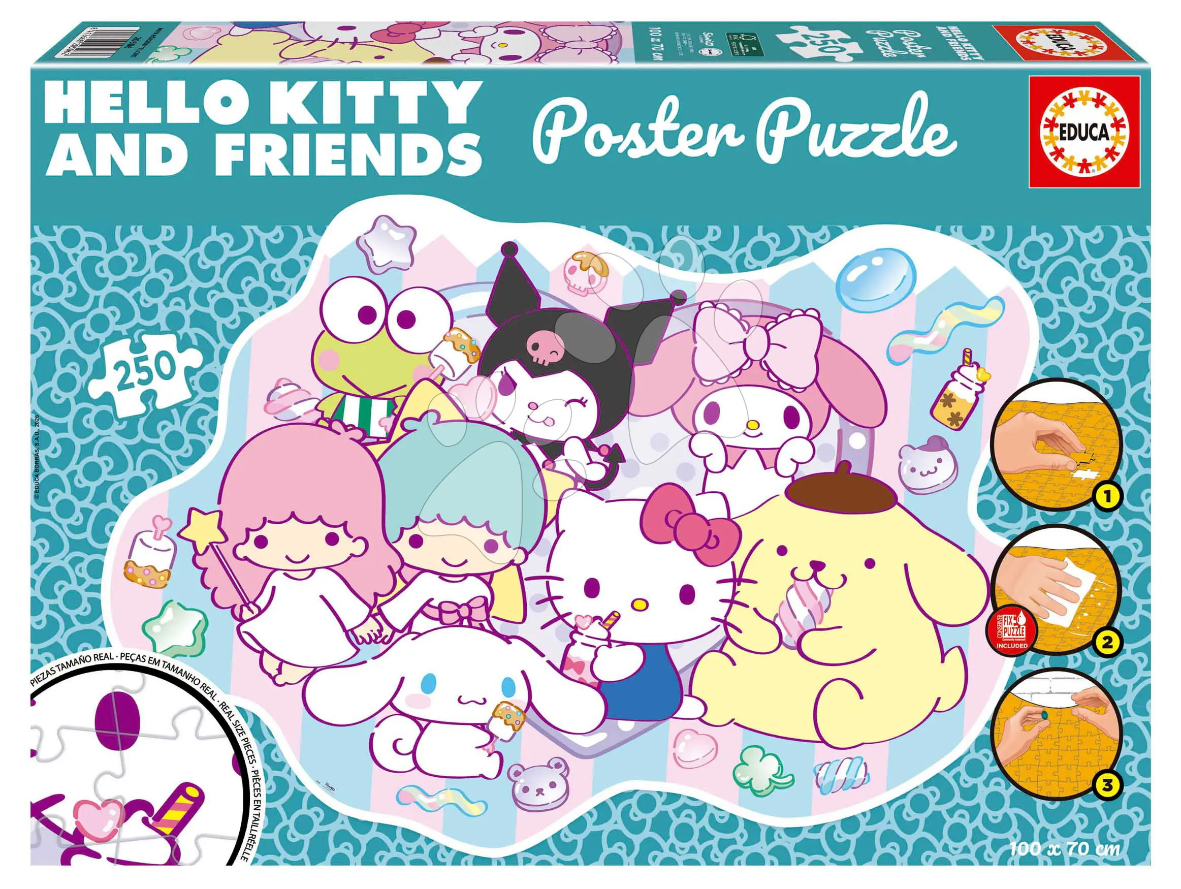 Puzzle plakát Hello Kitty & Friends Poster Educa 250 dílků a Fix lepidlo od 8 let