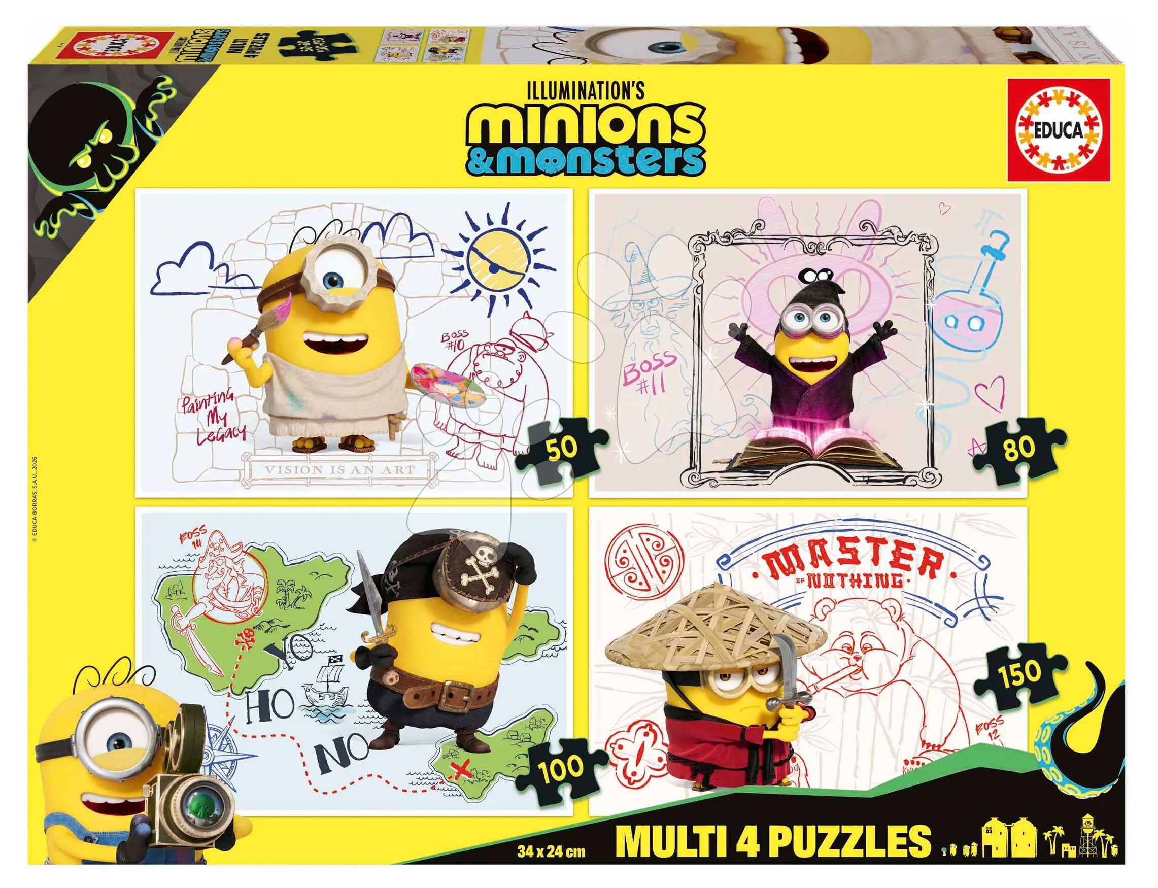 Puzzle Multi 4 Mimoni Educa 50-80-100-150 dílků od 5 let