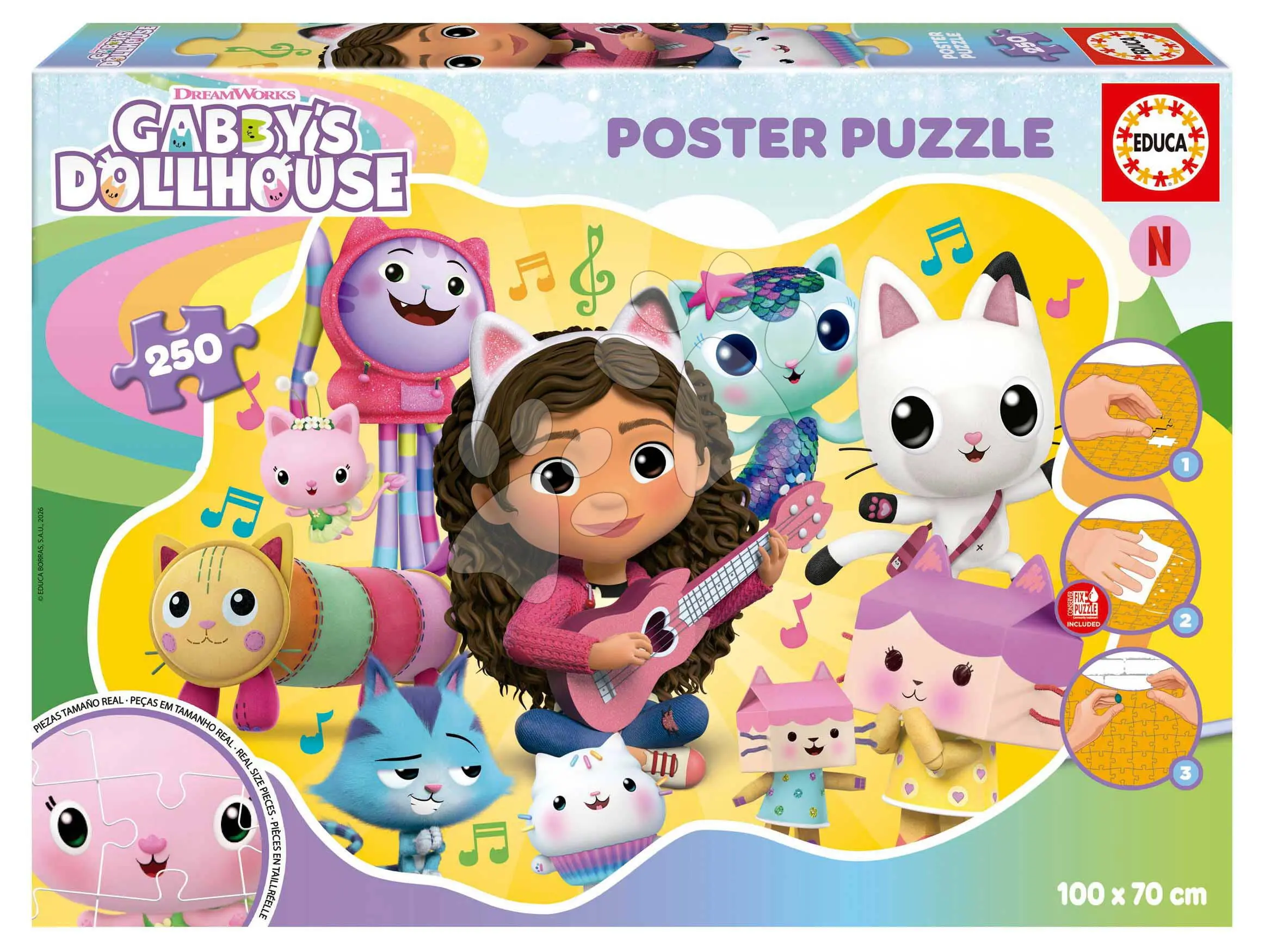 Puzzle plakát Gabby´s Dollhouse Poster Puzzle Educa 250 dílků a Fix lepidlo od 8 let