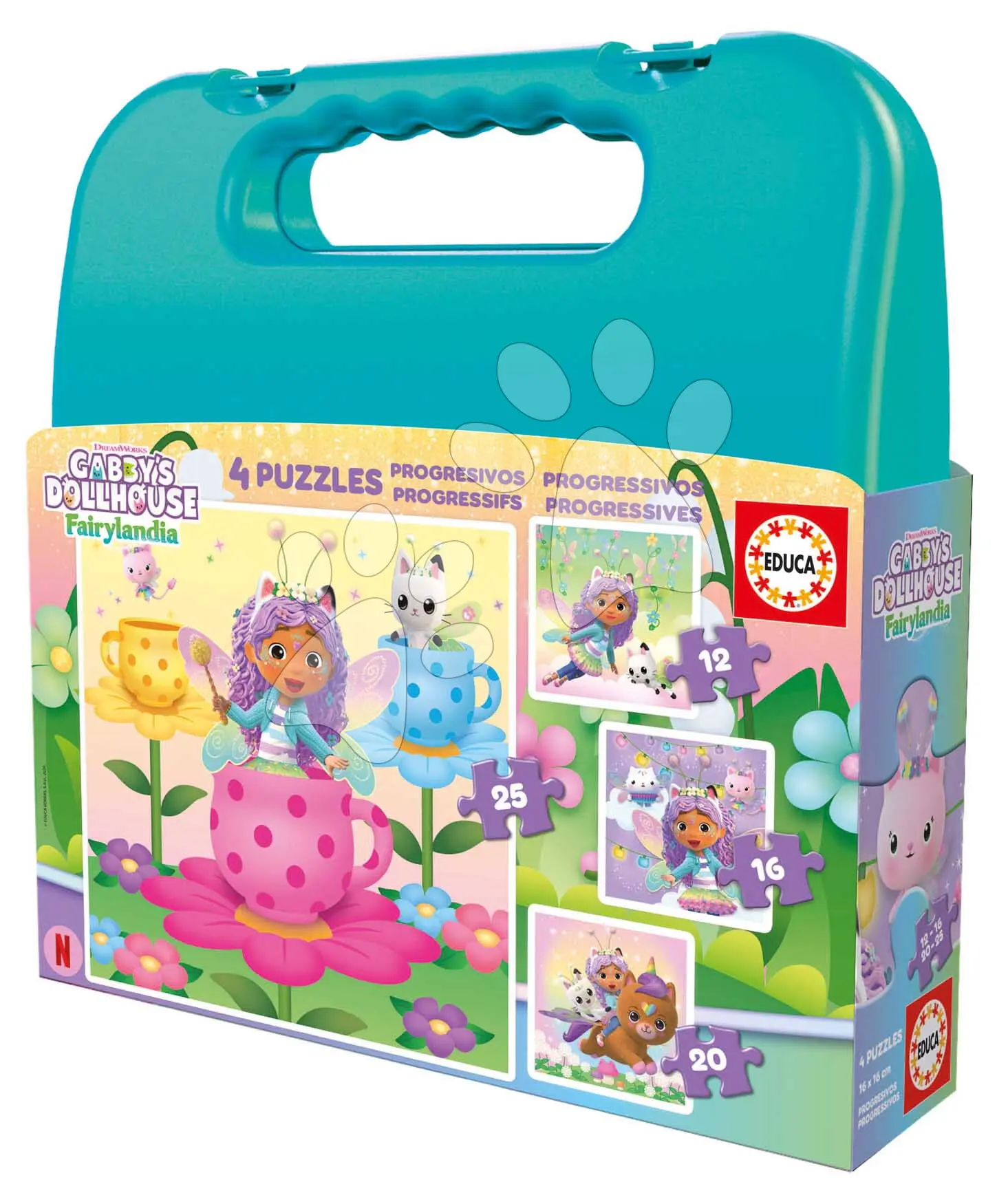 Puzzle v kufříku Gabby´s Dollhouse Case Educa progresivní 12-16-20-25 dílků