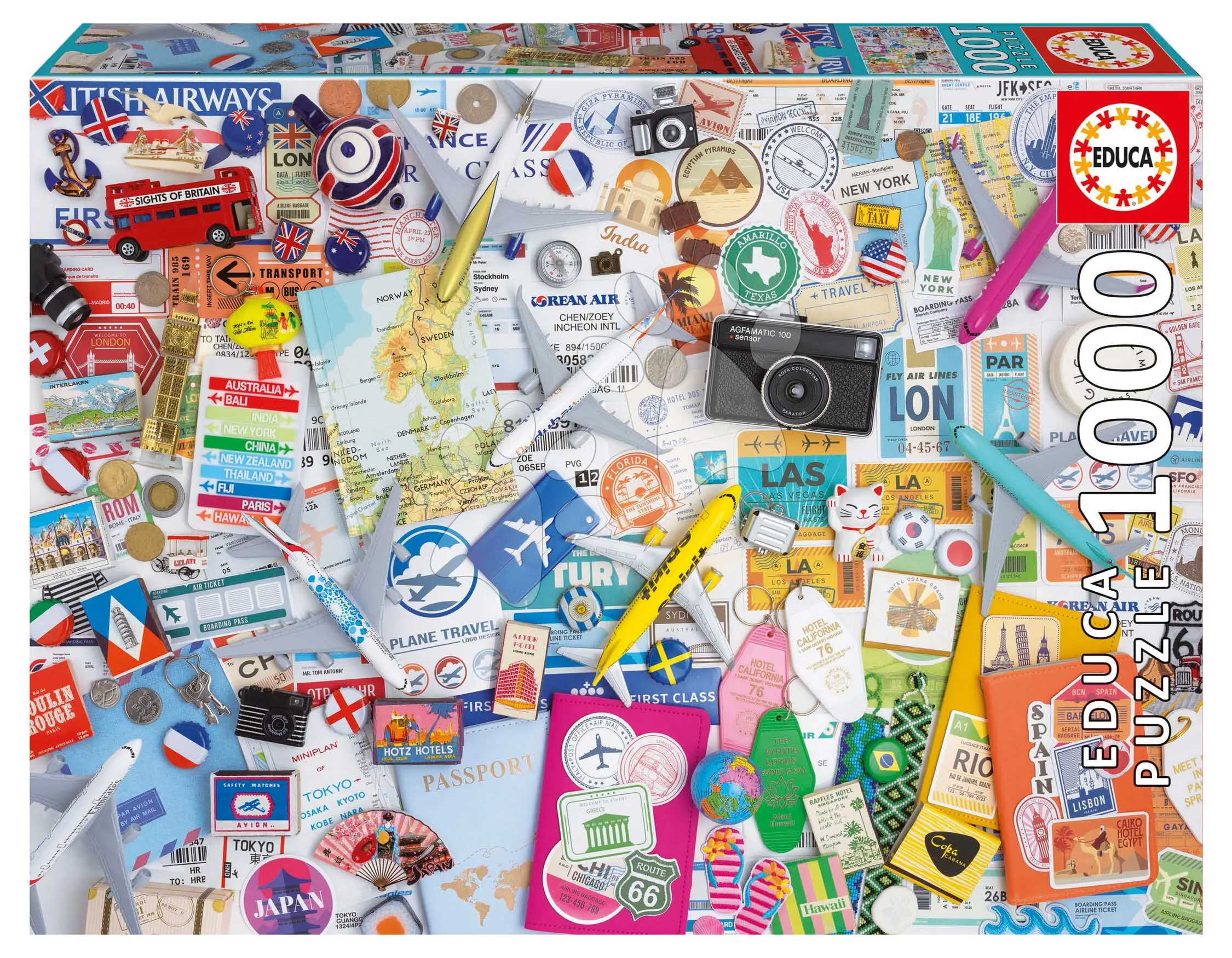 Puzzle Travel Collage Educa 1000 dílků a Fix lepidlo