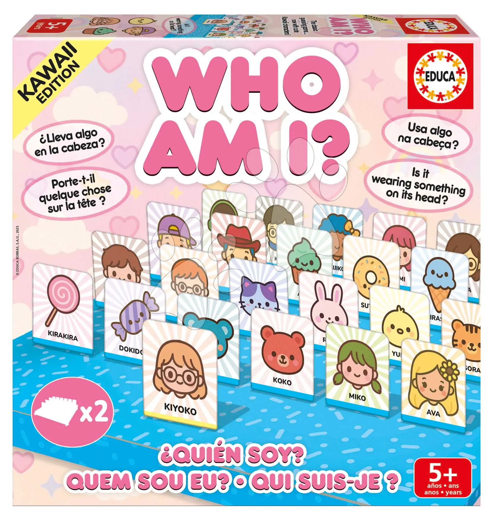 Společenská hra Uhádni, kdo jsem Who am I Kawaii Educa 48 kartiček pro 2 hráče ve španělštině, angličtině, francouzštině a portugalštině od 5 let