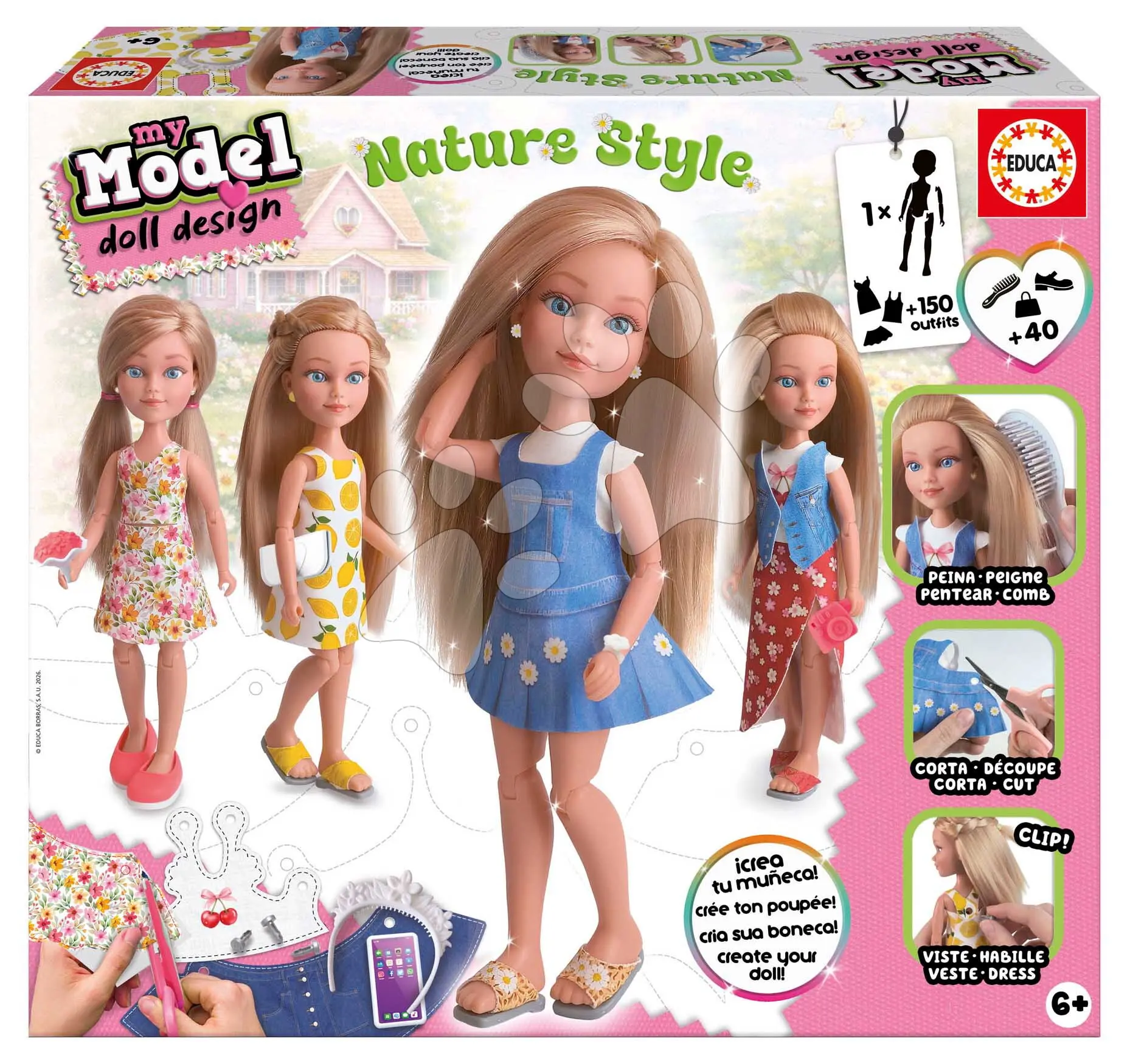 Kreativní tvoření My Model Doll Nature Style Educa Vyrob si vlastní panenku v přírodním outfitu 40 doplňků od 6 let