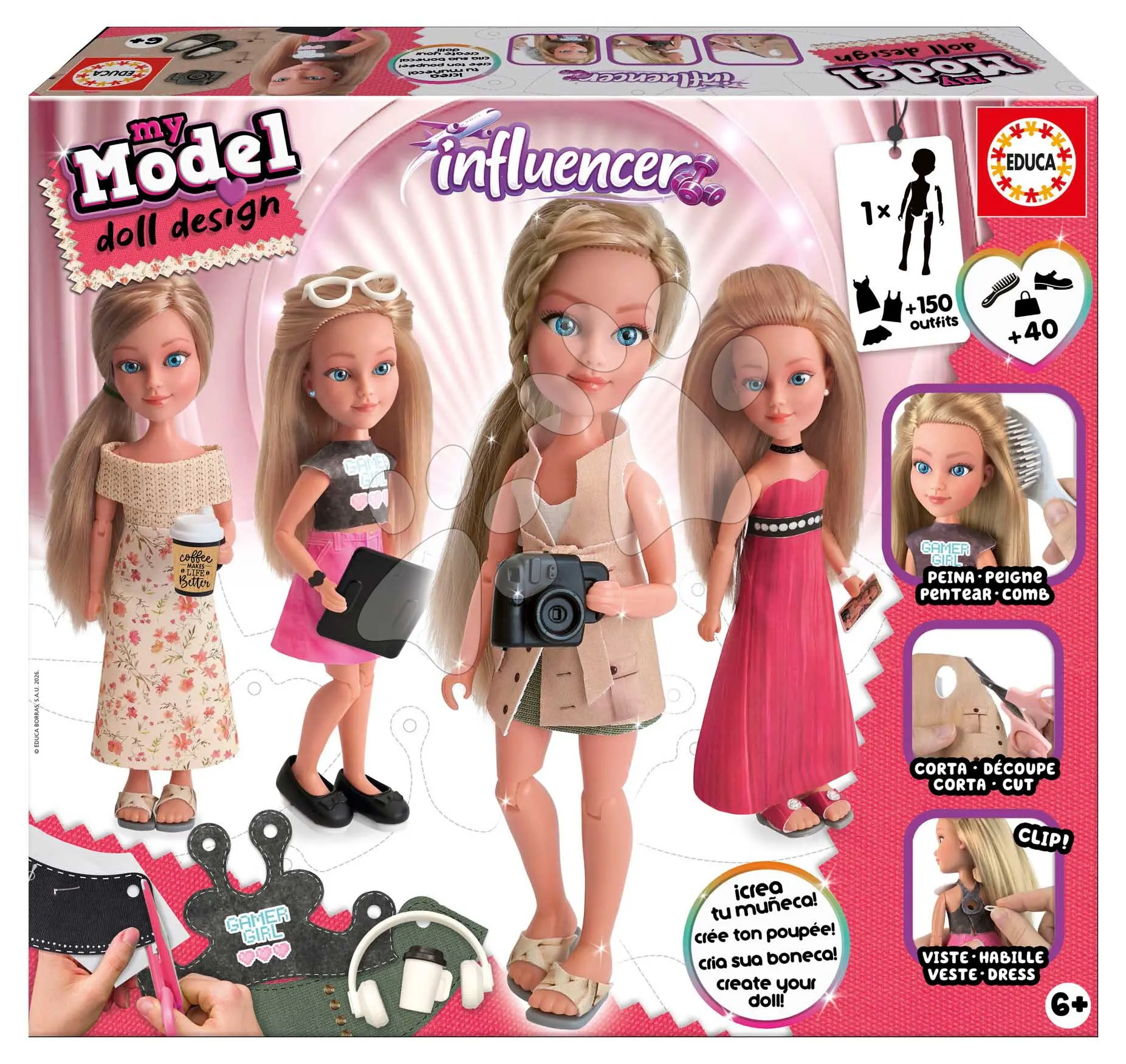 Kreativní tvoření My Model Doll Influencer Style Educa Vyrob si vlastní influencer panenku 40 doplňků od 6 let