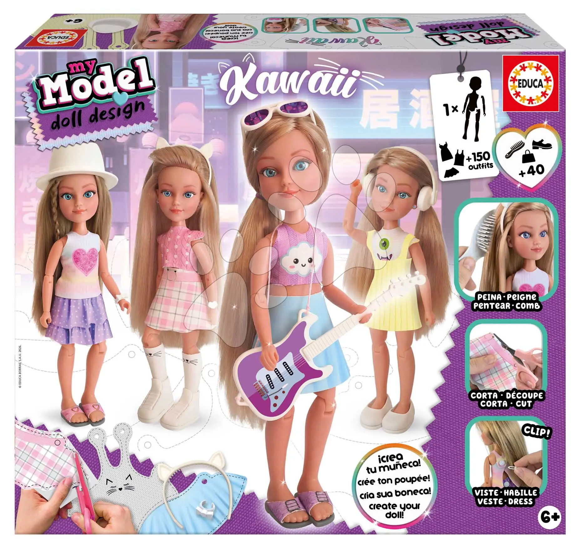 Kreativní tvoření My Model Doll Kawaii Style Educa Vyrob si vlastní Kawaii panenku 40 doplňků od 6 let