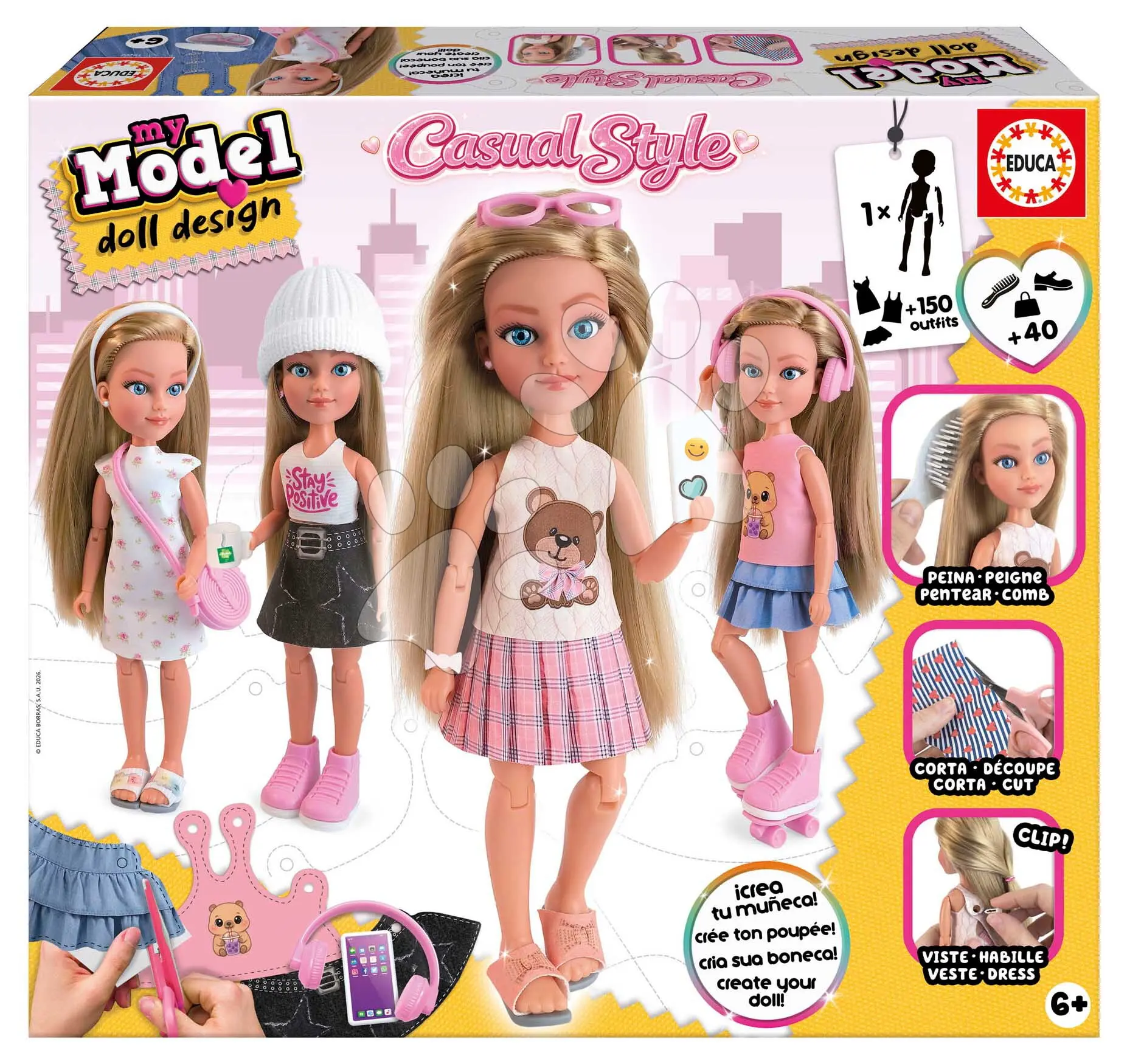 Kreativní tvoření My Model Doll Casual Style Educa Vyrob si vlastní panenku v městském outfitu 40 doplňků od 6 let