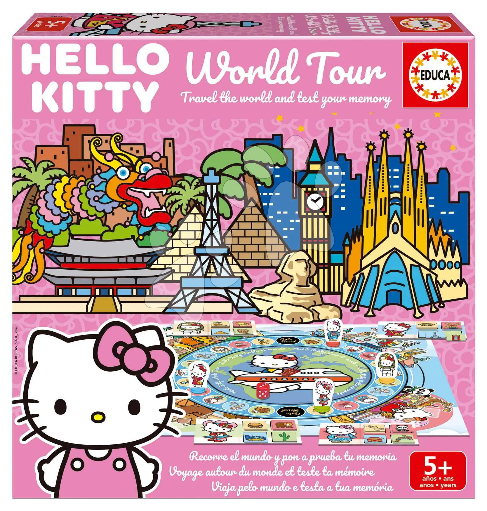 Společenská hra Hello Kitty World Tour Educa desková hra pro 2 hráče ve španělštině, angličtině, francouzštině a portugalštině od 5 let