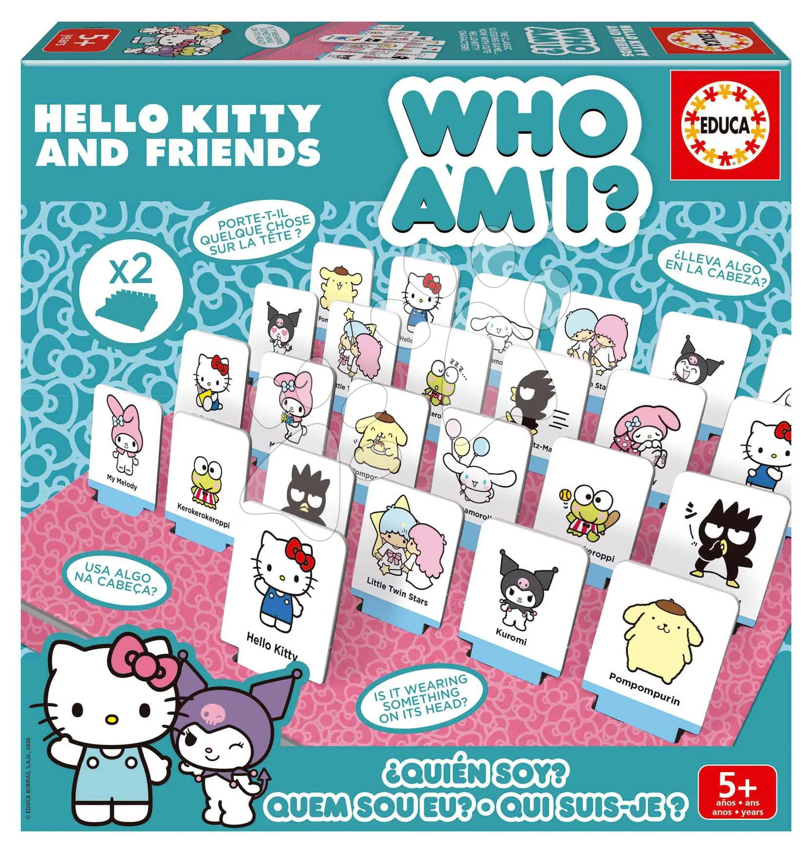 Společenská hra Uhádni, kdo jsem Who am I Hello Kitty Educa 48 kartiček pro 2 hráče ve španělštině, angličtině, francouzštině a portugalštině od 5 let